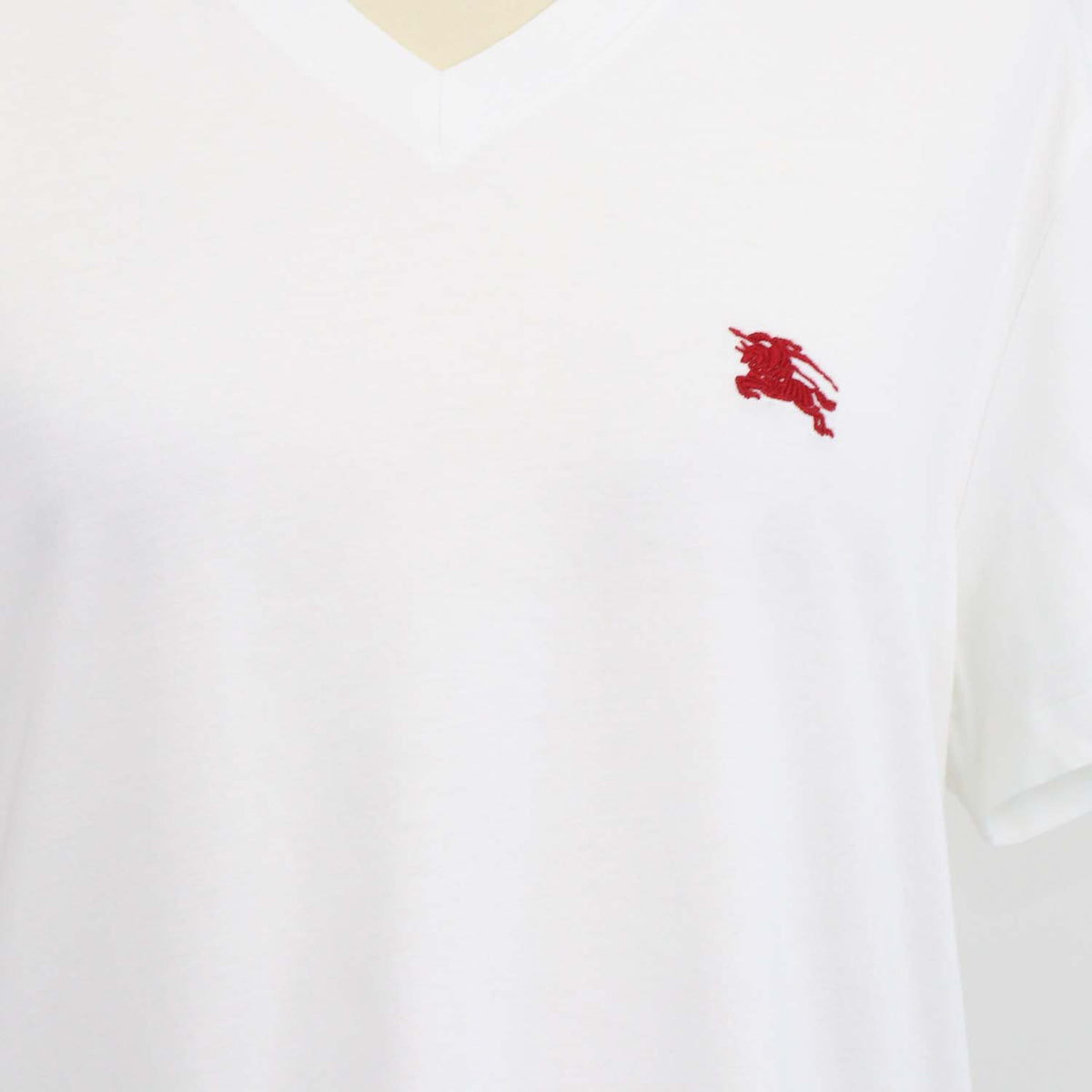 Burberry White Cotton Logo Embroidered V Neck T-Shirt