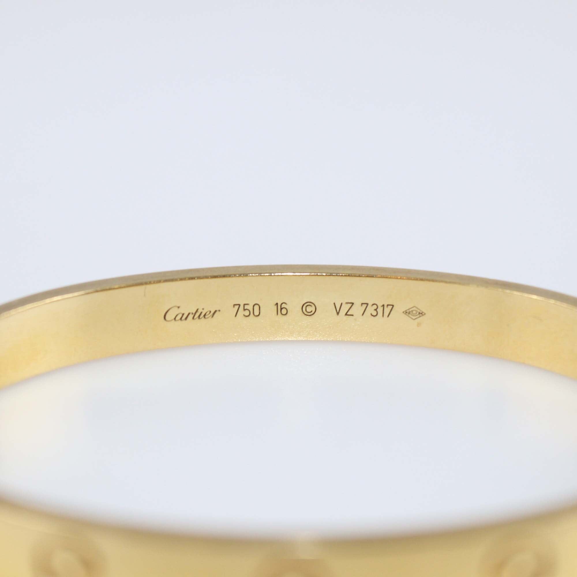 Cartier 18K Yellow Gold Love Bracelet Size 16 Womens Cartier
