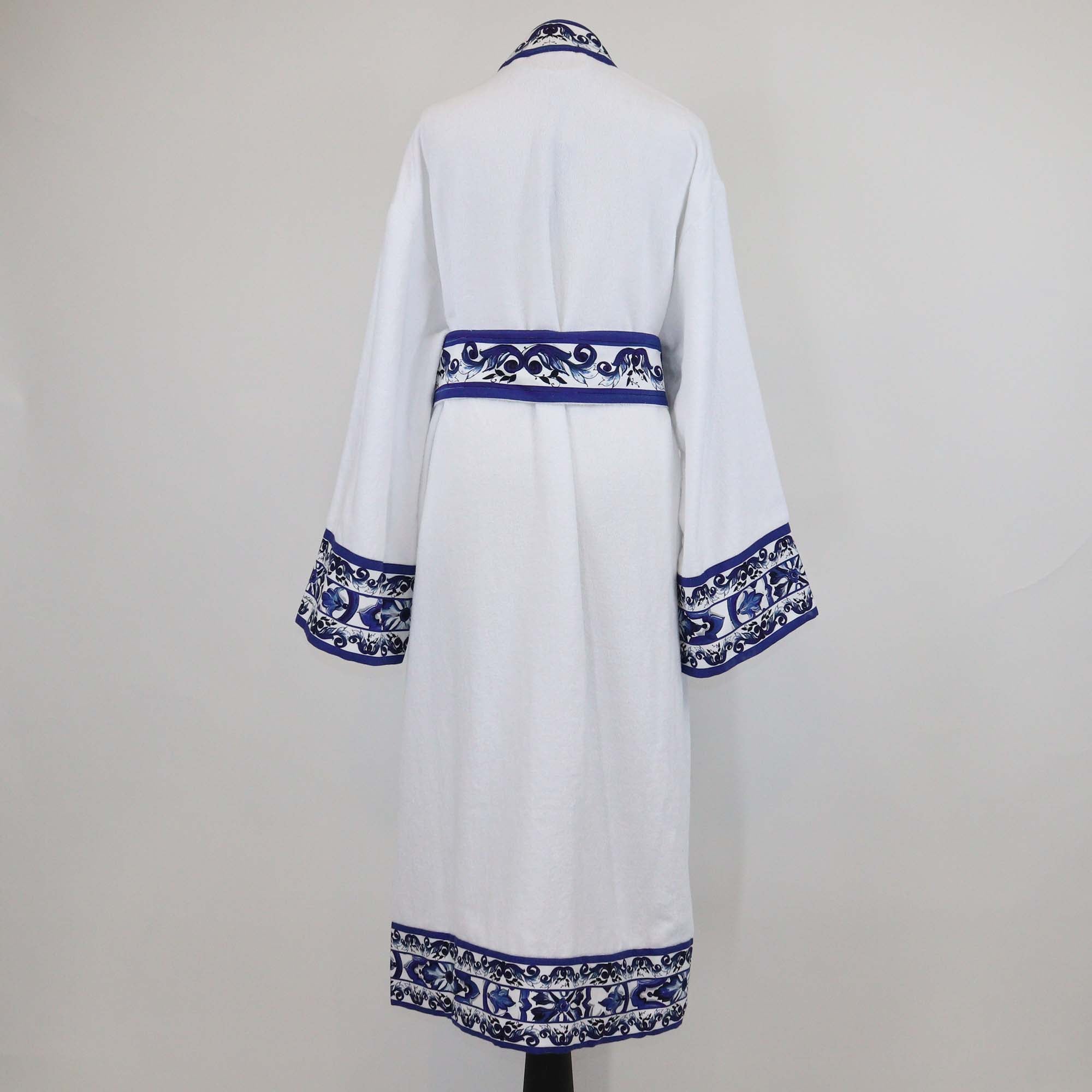Dolce & Gabbana Casa White/Blue Mediterraneo Terry Cloth Bathrobe