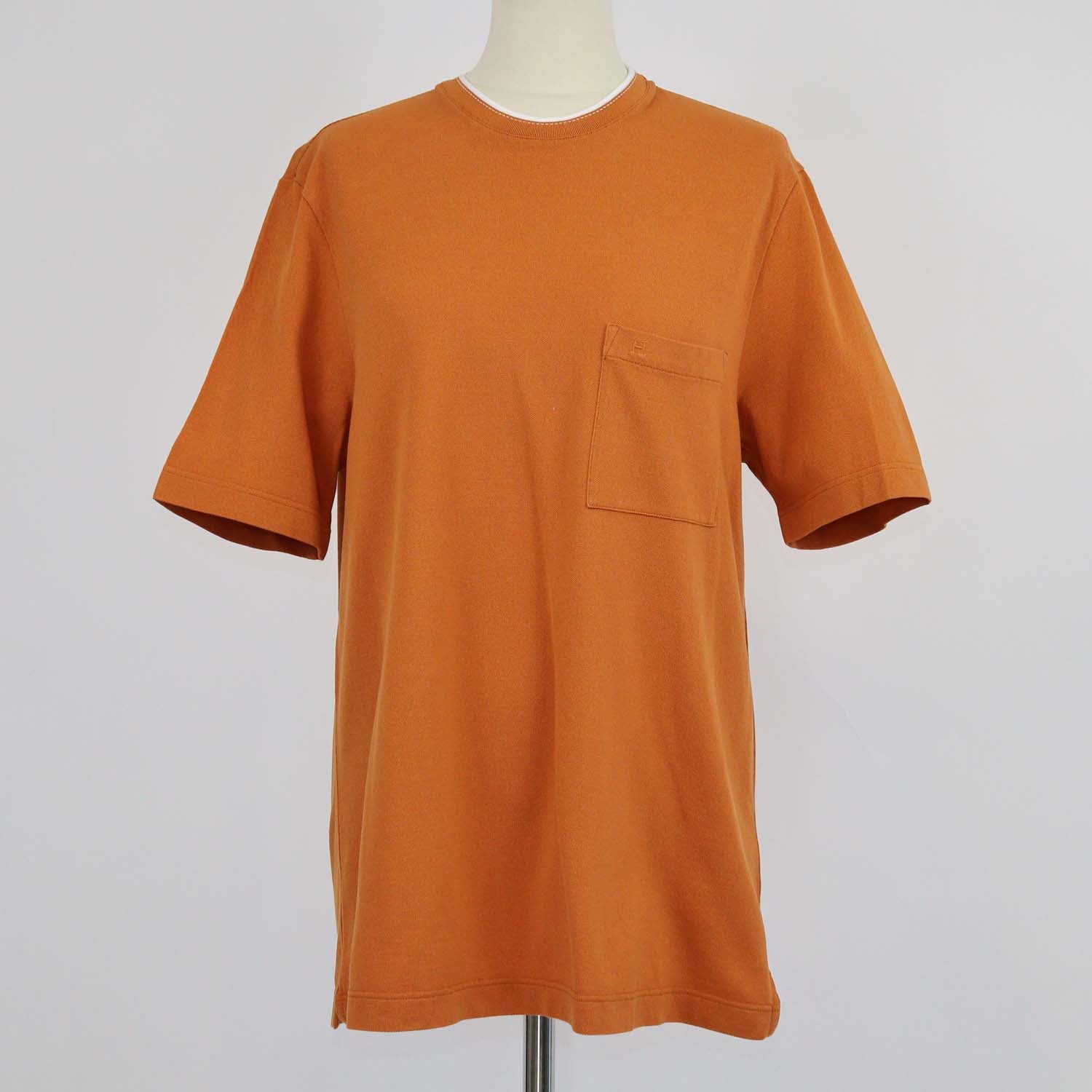 Hermes Orange Brule Cotton Piqures Sellier T-Shirt