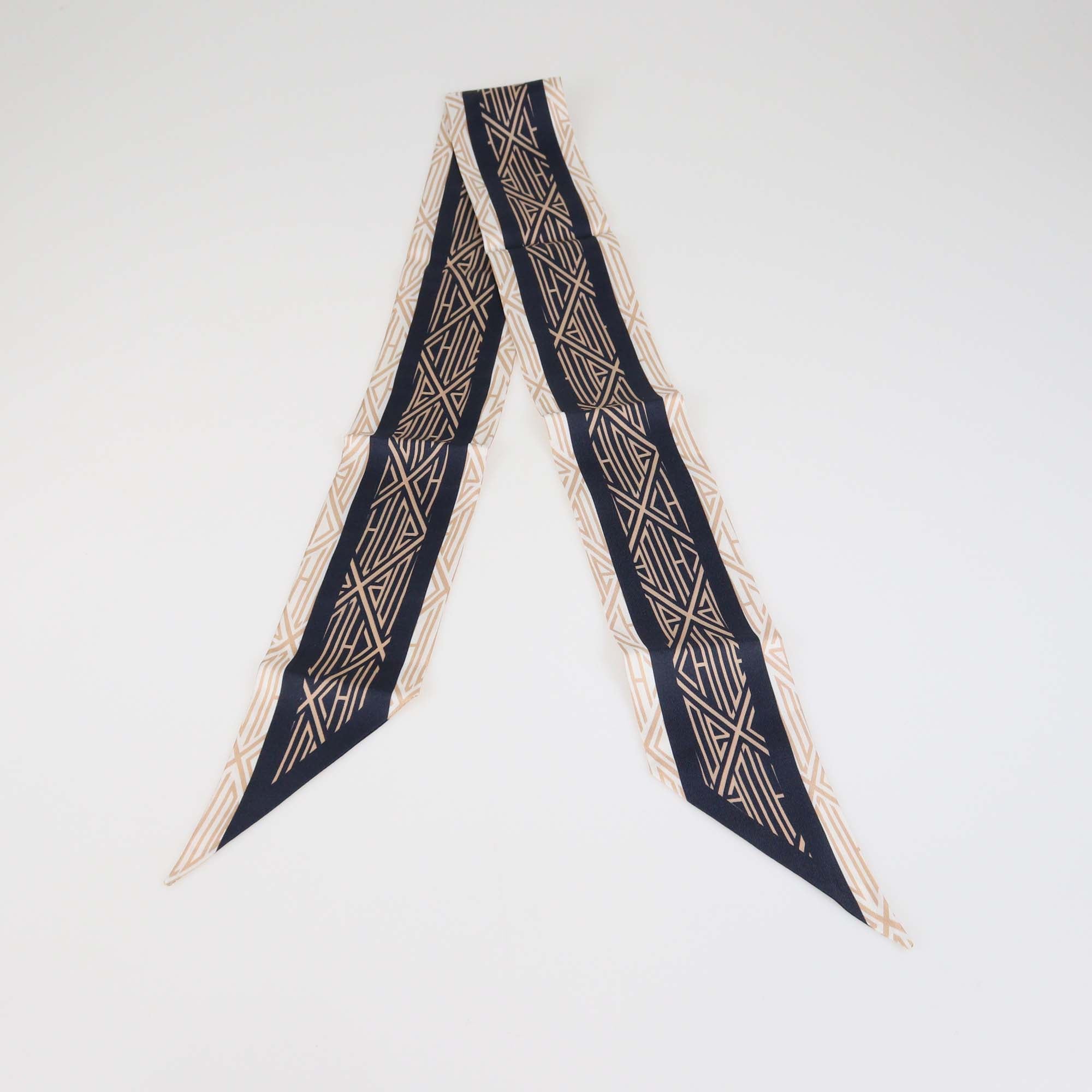 Chloe Navy Blue/Cream Silk Charlie Bandeau Scarf