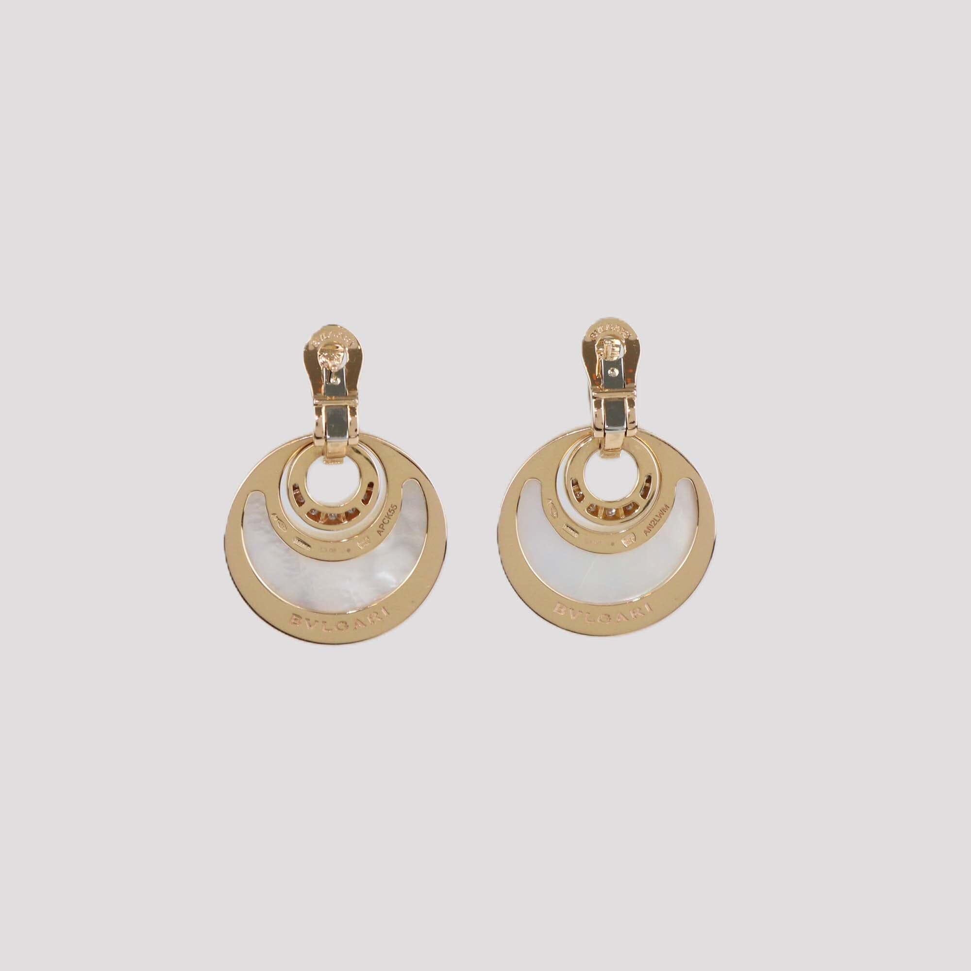 Bvlgari Intarsio DIamond Mother Of Pearl 18K Rose Gold Earrings Womens Bvlgari