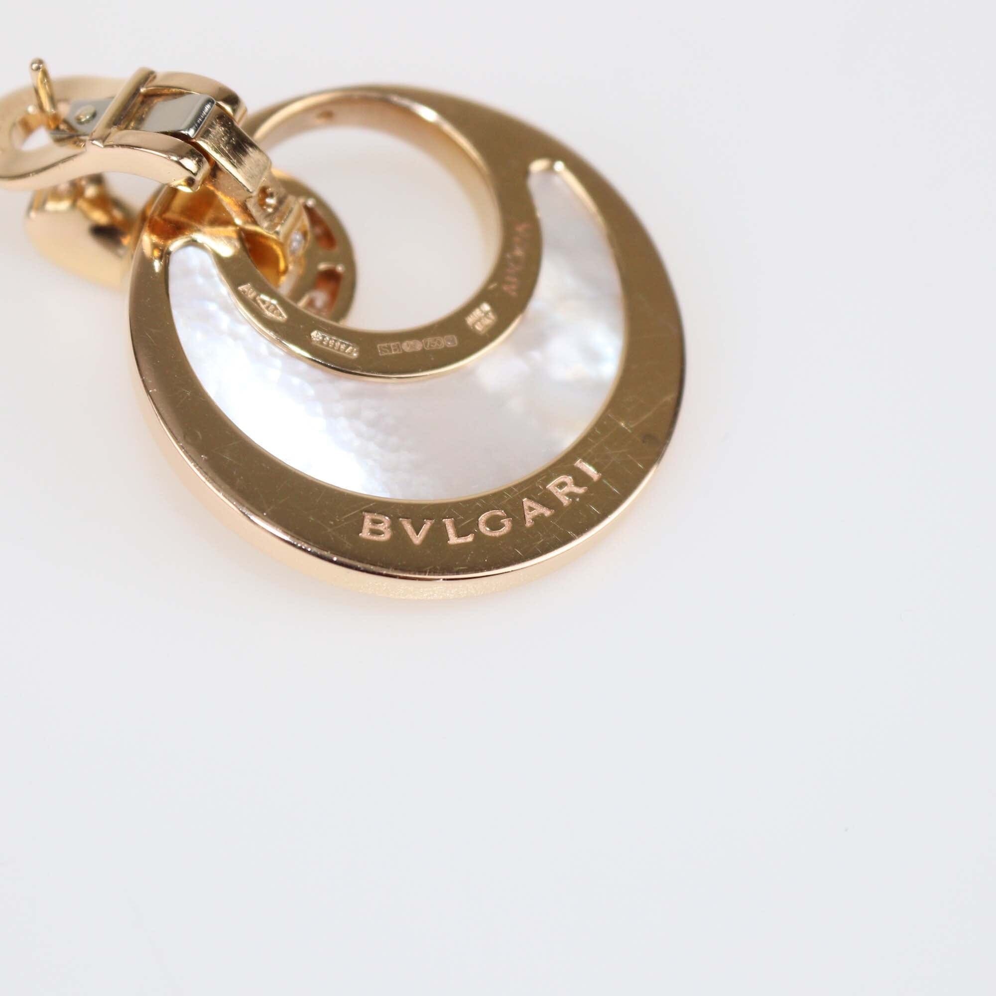 Bvlgari Intarsio DIamond Mother Of Pearl 18K Rose Gold Earrings Womens Bvlgari