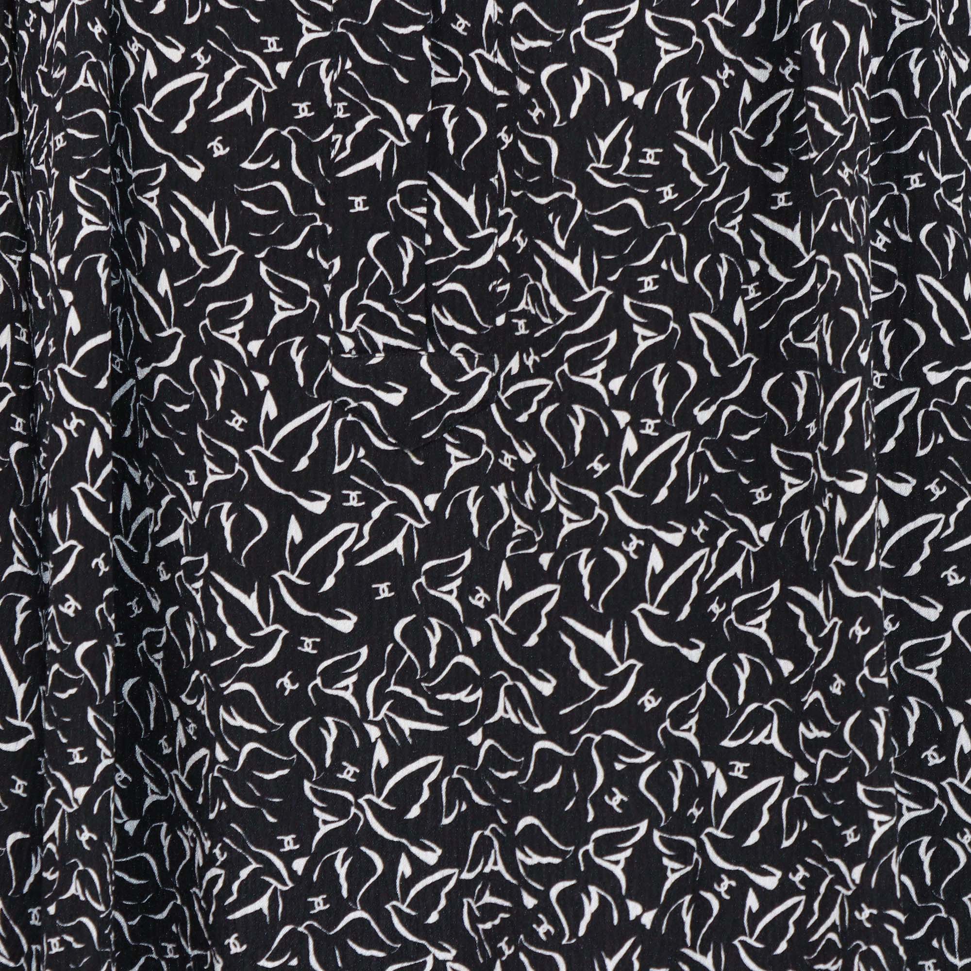Chanel Black/White Silk Printed Long Sleeve Maxi Dress