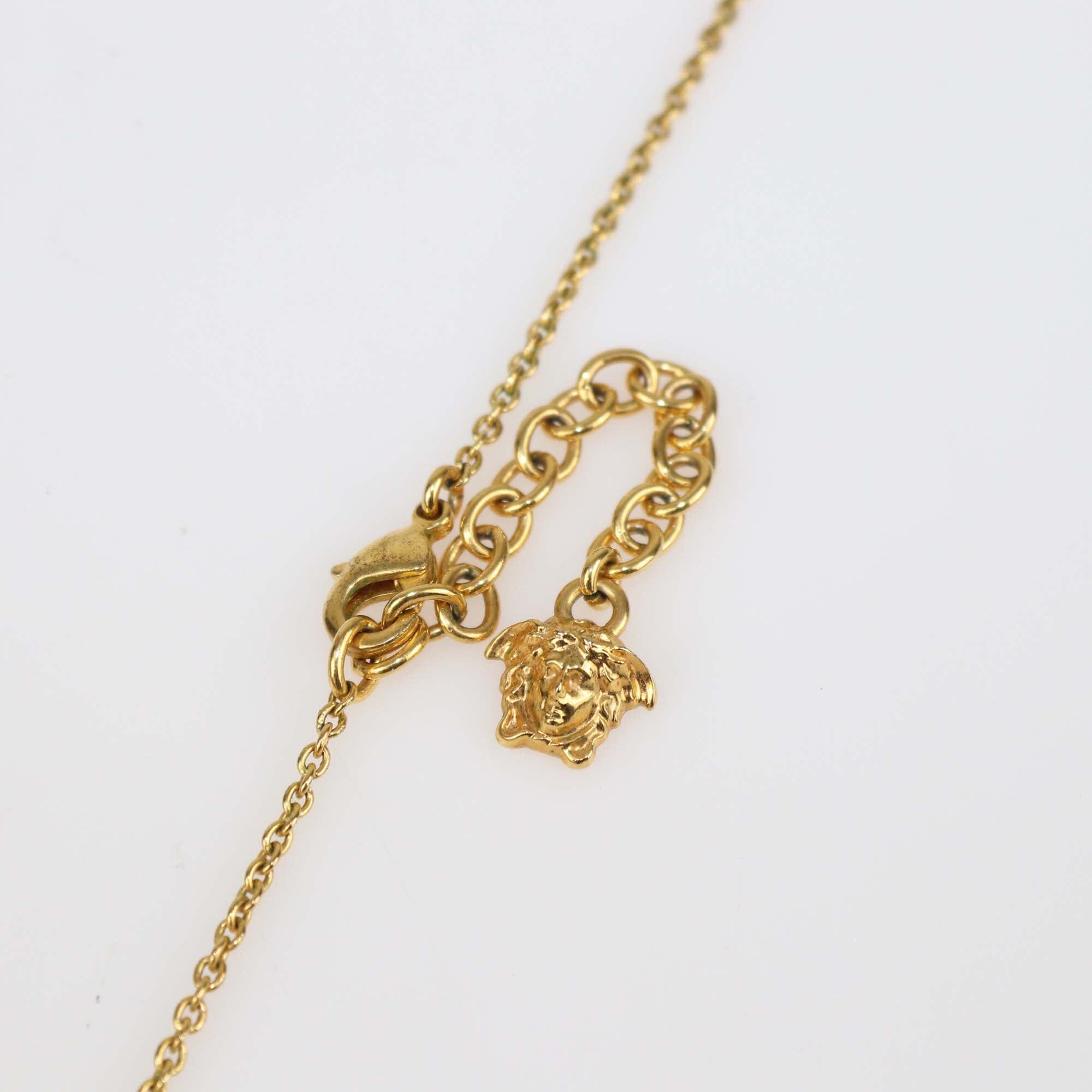 Versace Medusa Medallion Pendant Green Enamel Gold Tone Chain Necklace & Stud Earrings Set Womens Versace