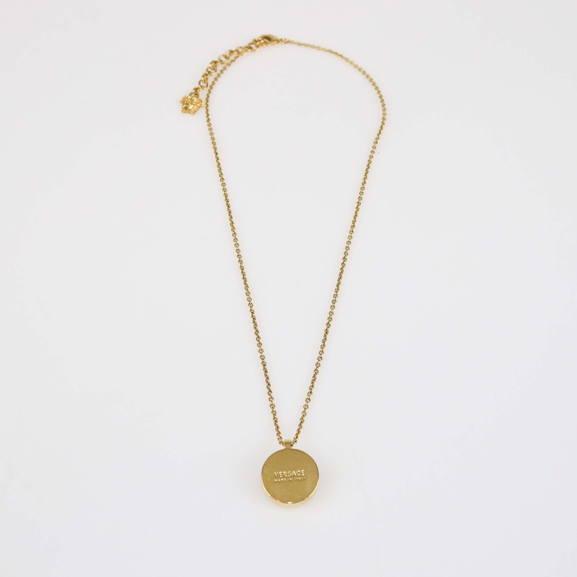 Versace Medusa Medallion Pendant Green Enamel Gold Tone Chain Necklace & Stud Earrings Set Womens Versace