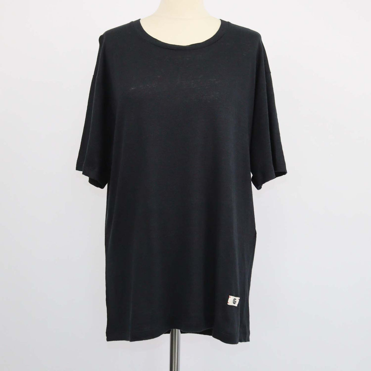 Gucci Black Linen Interlocking G Patch Crew Neck T-Shirt