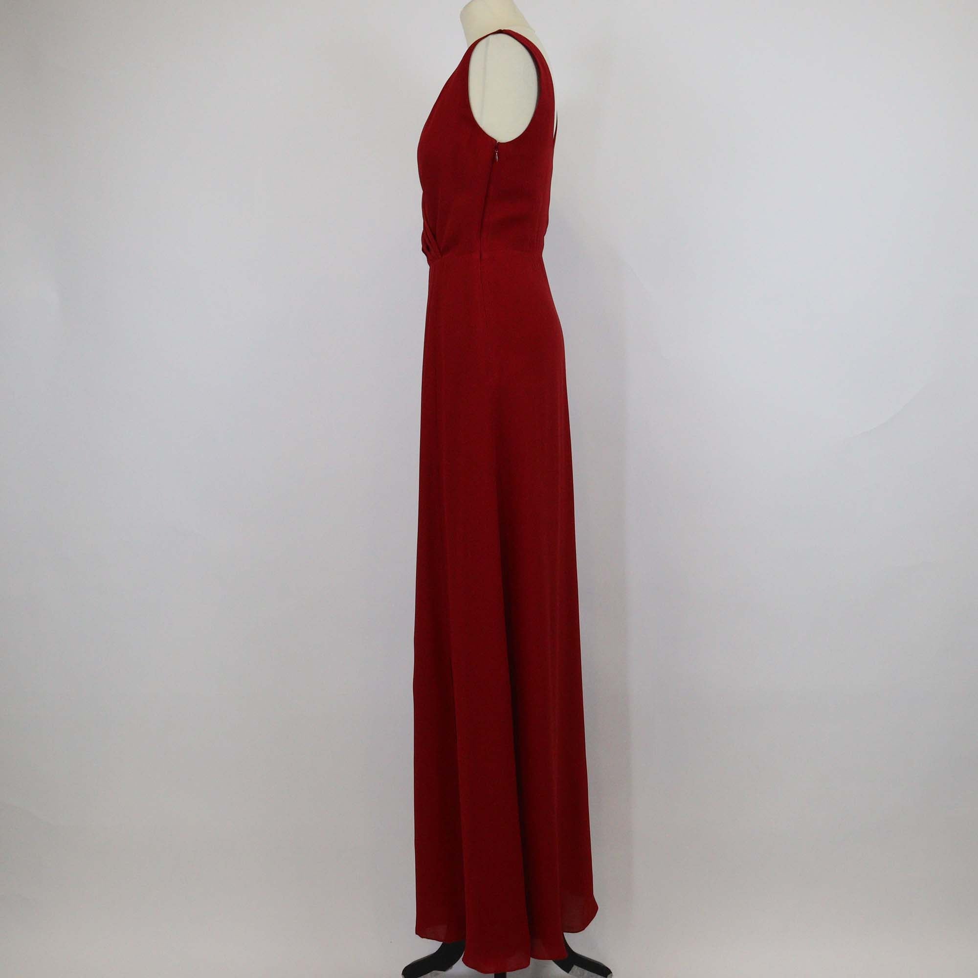 Ralph Lauren Dark Red Silk V Neck Sleeveless Long Dress