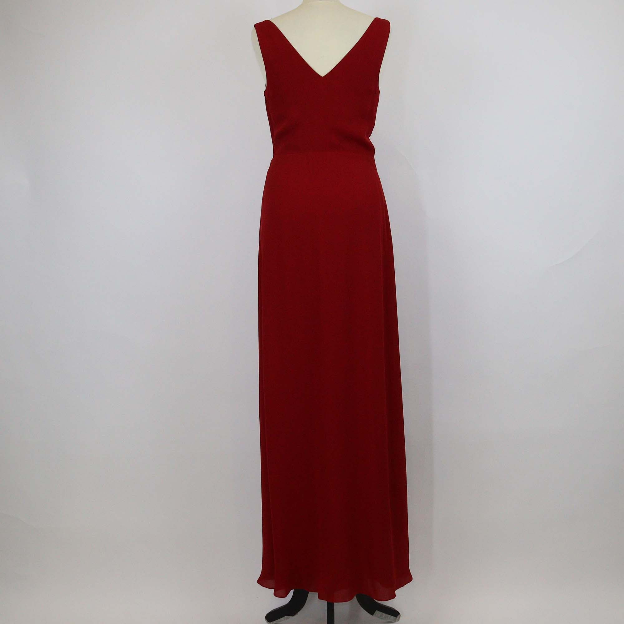 Ralph Lauren Dark Red Silk V Neck Sleeveless Long Dress