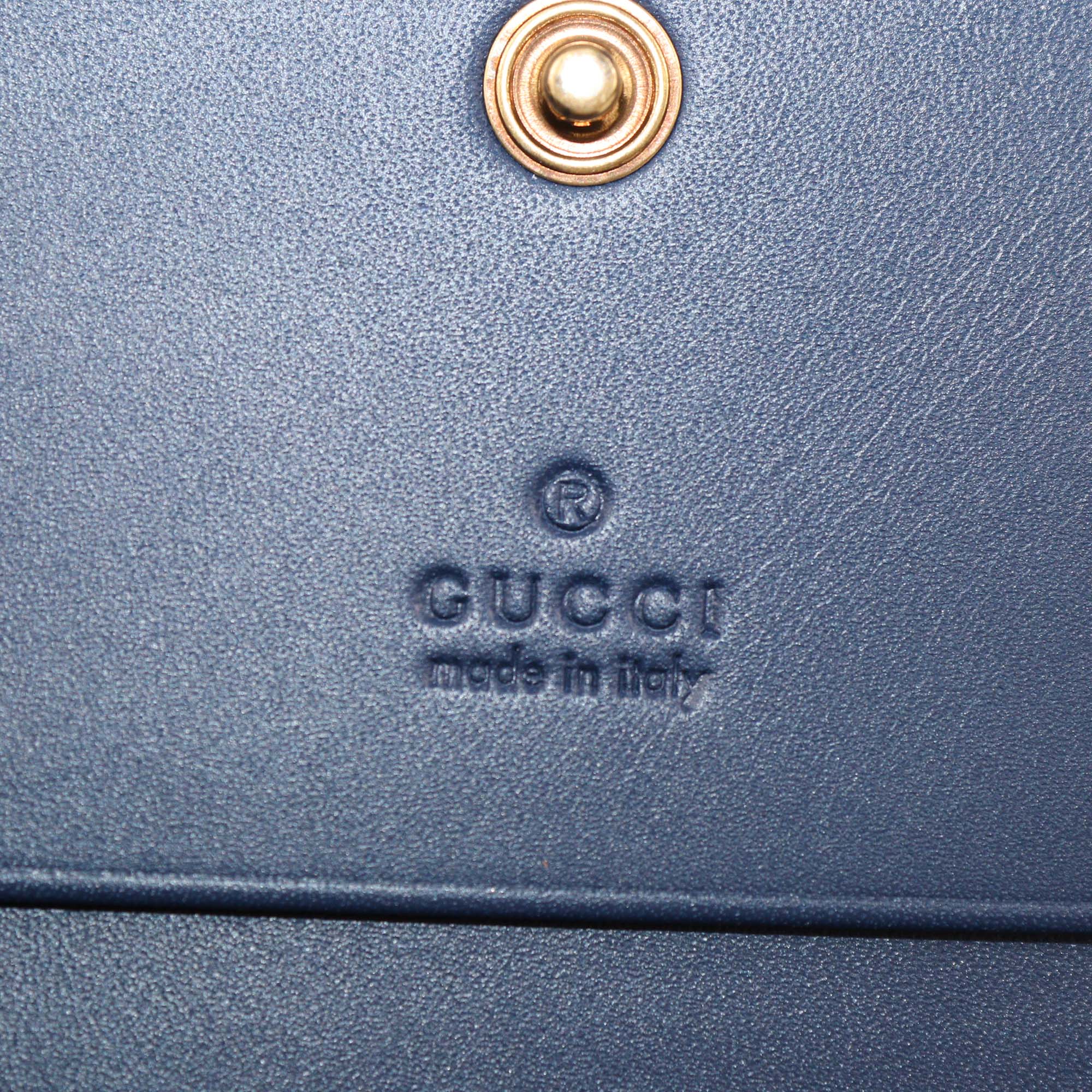 Gucci Blue Denim Floral Embroidered GG Marmont Card Case