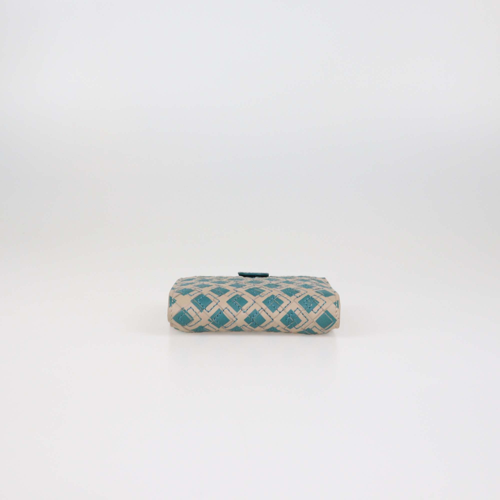 Bottega Veneta Beige/Green Intrecciato Leather & Snakeskin French Wallet