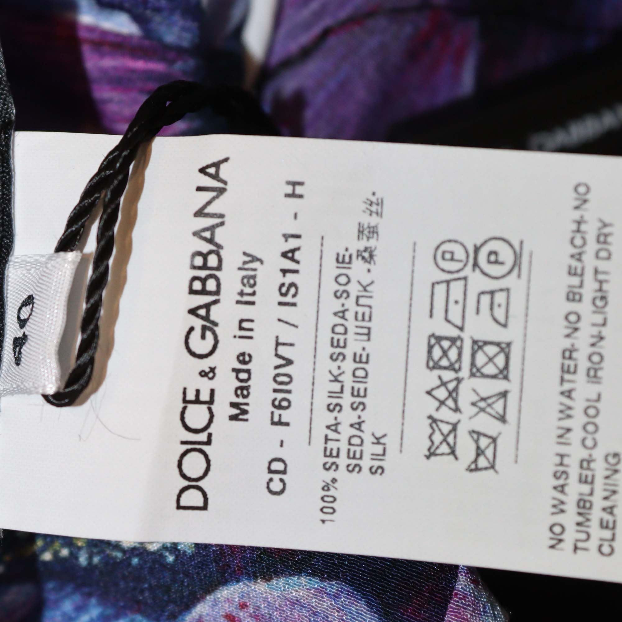 Dolce & Gabbana Purple Silk Anemone Print Belted Midi Dress