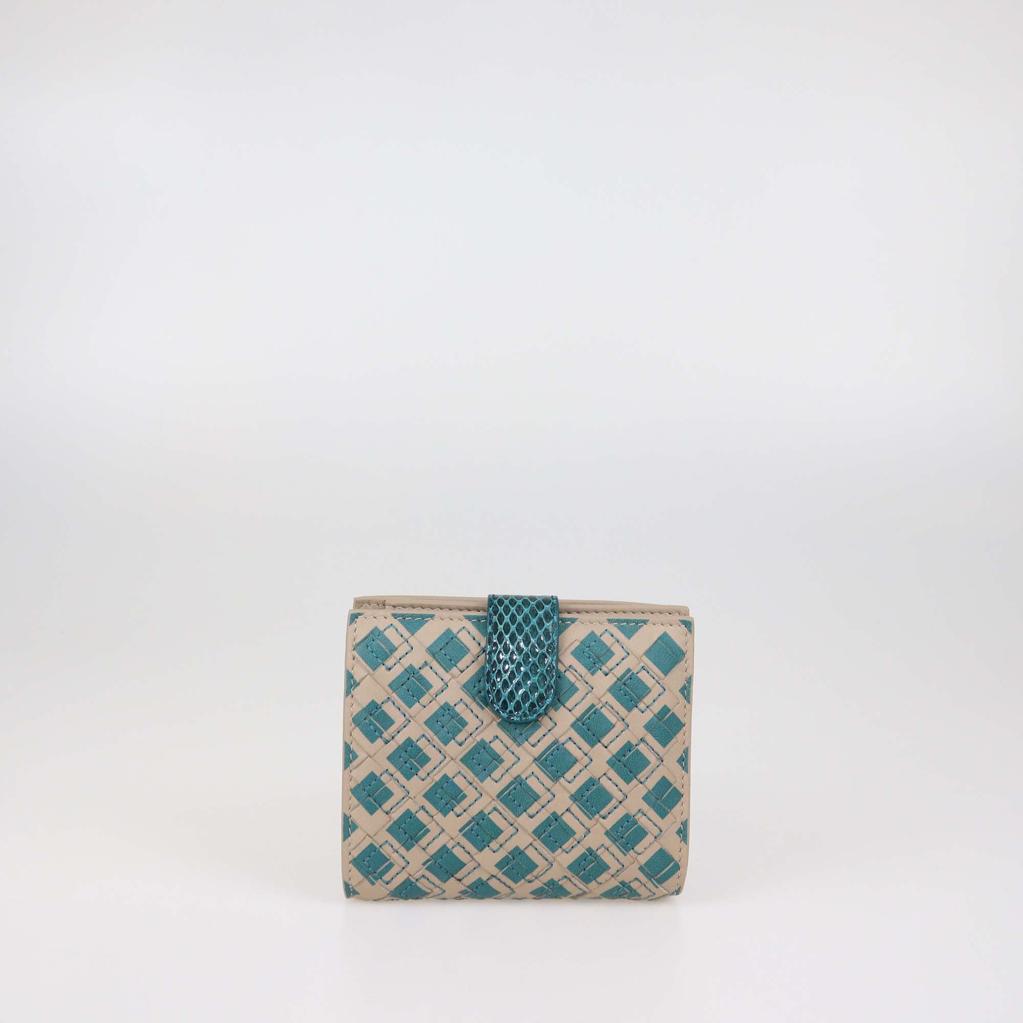 Bottega Veneta Beige/Green Intrecciato Leather & Snakeskin French Wallet