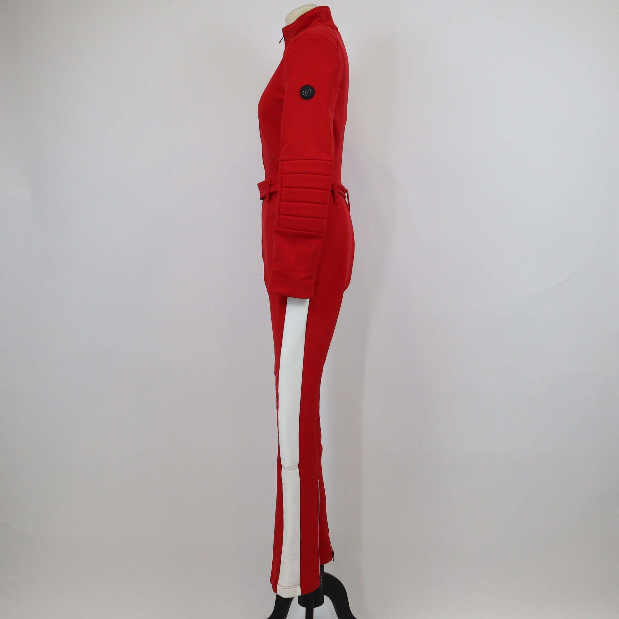 Bogner Red/White Nylon Padded Talisha High Neck Long Sleeve Ski Suit