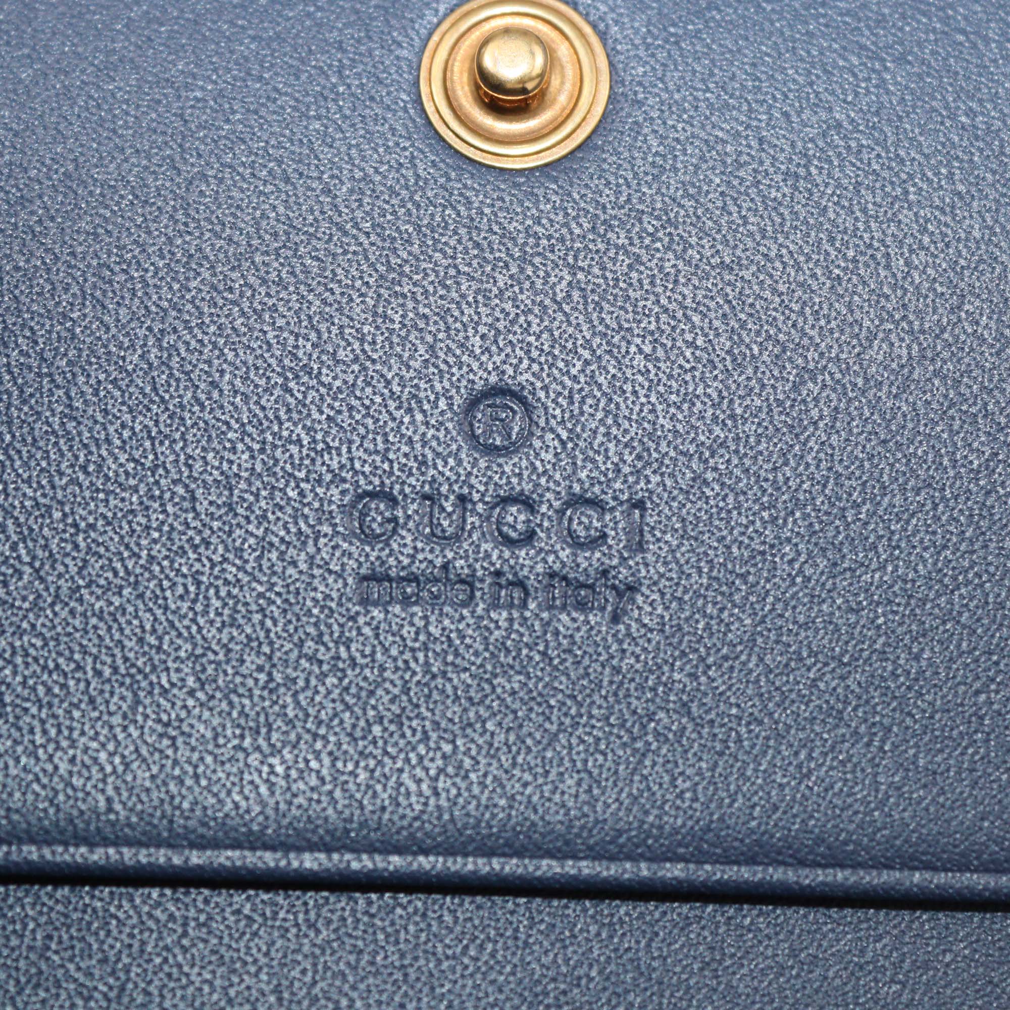 Gucci Blue Denim Pearl GG Marmont Card Case