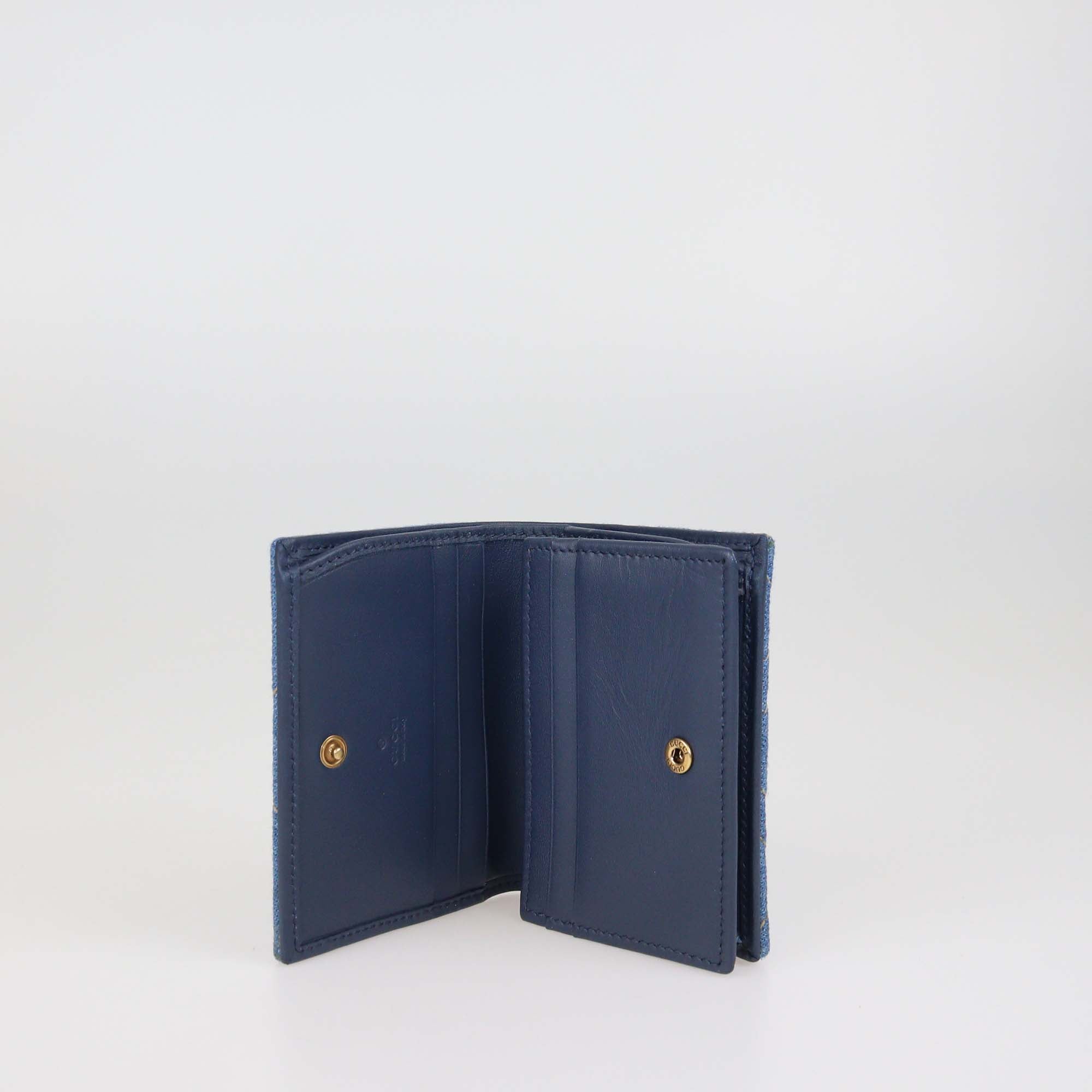 Gucci Blue Denim Pearl GG Marmont Card Case