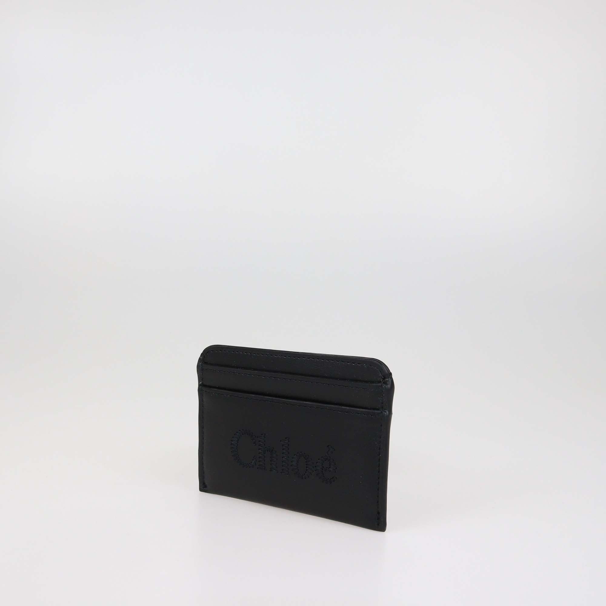 Chloe Black Leather Embroidered Card Holder