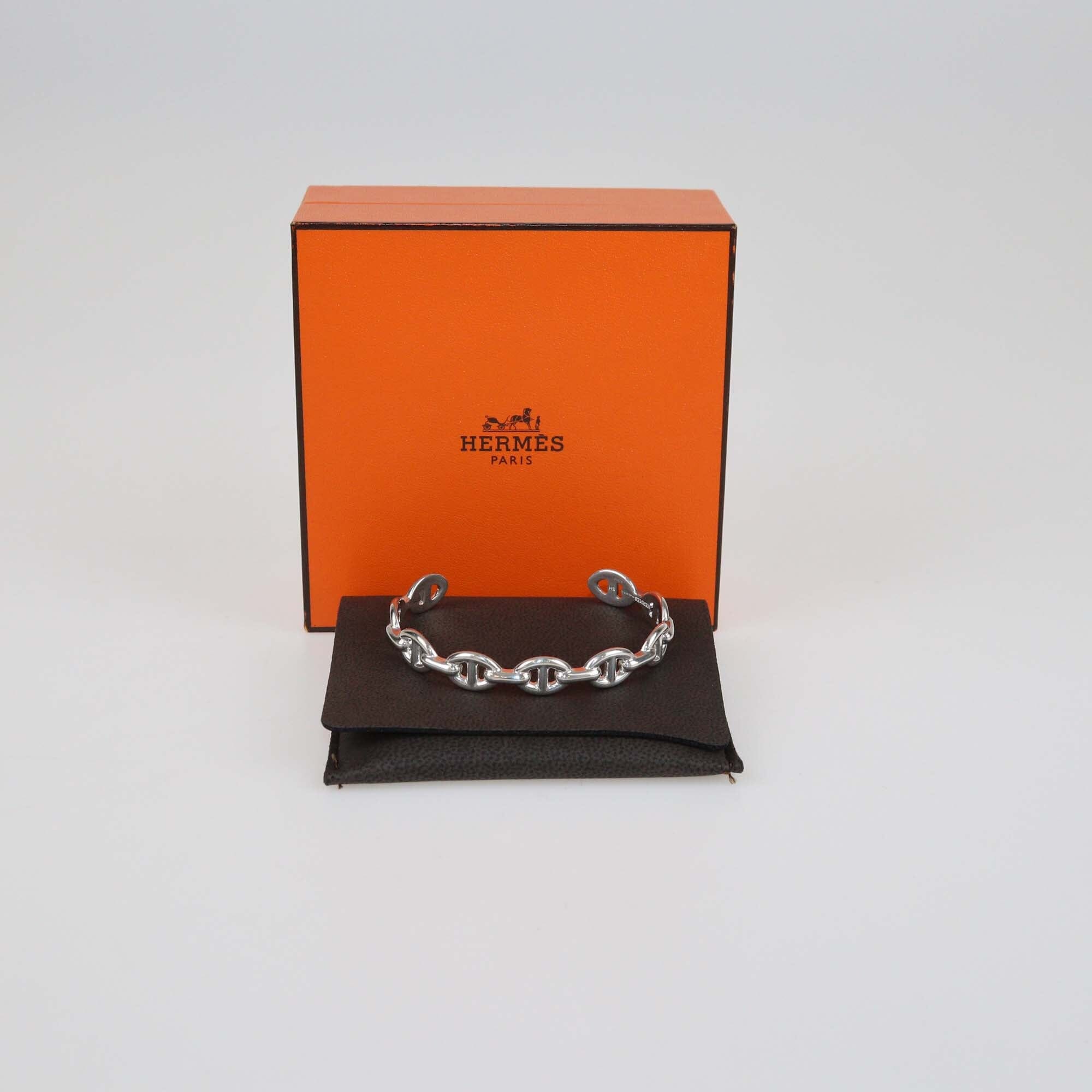 Hermes Chaine D'Ancre Sterling Silver Open Cuff Bracelet Womens Hermes