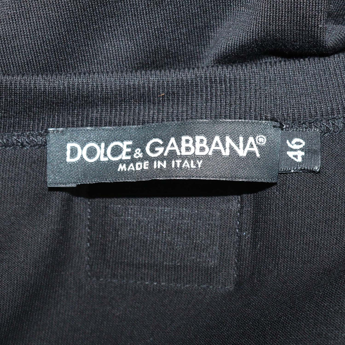Dolce & Gabbana Black Cotton Logo Applique V Neck T-Shirt