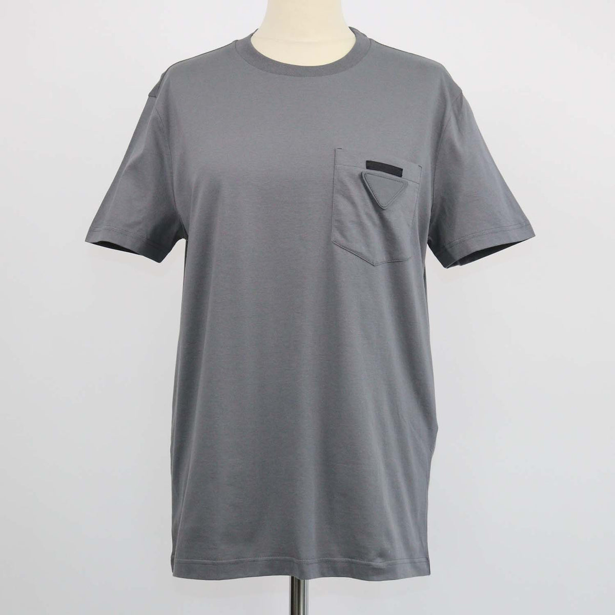 Prada Grey Cotton Triangle Logo Crew Neck T-Shirt