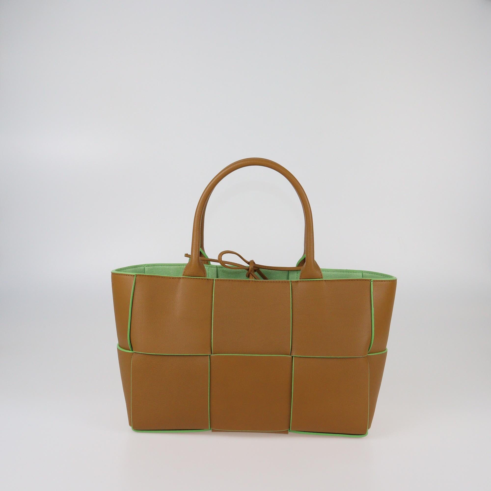 Bottega Veneta Brown/Green Intreccio Small Arco Tote Womens Bottega Veneta