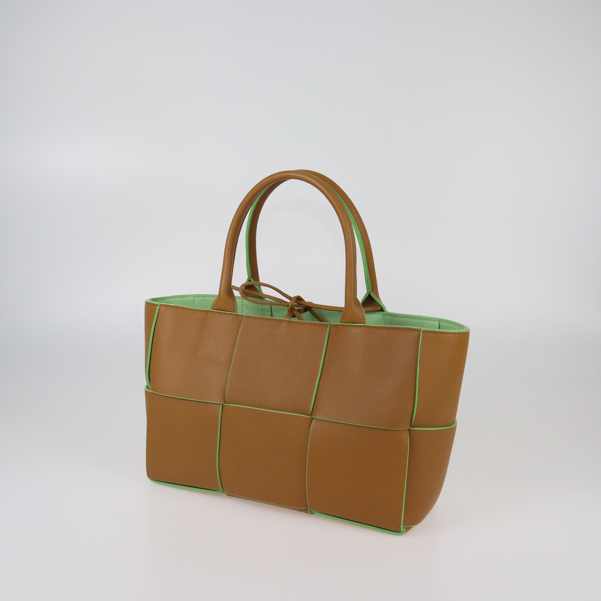Bottega Veneta Brown/Green Intreccio Small Arco Tote Womens Bottega Veneta