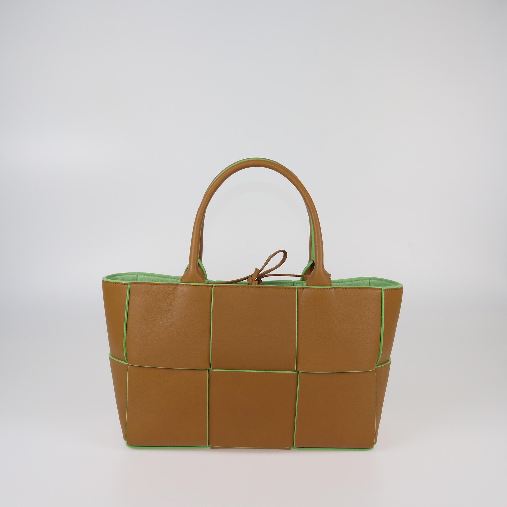 Bottega Veneta Brown/Green Intreccio Small Arco Tote Womens Bottega Veneta