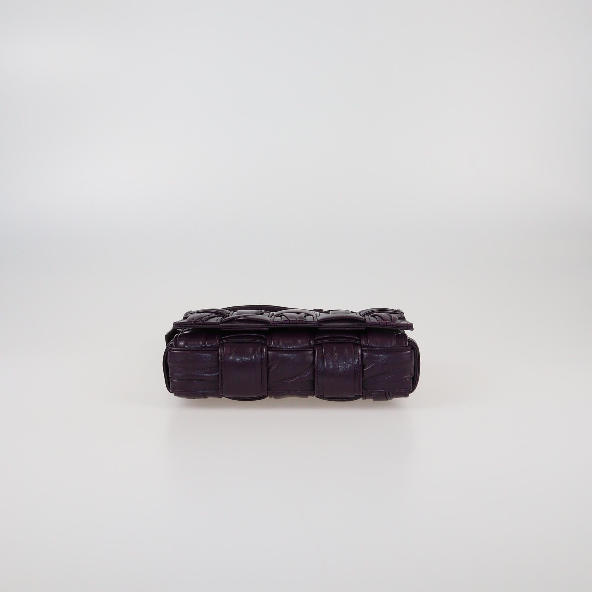 Bottega Veneta Dark Purple Plisse Intreccio Small Cassette Shoulder Bag Womens Bottega Veneta