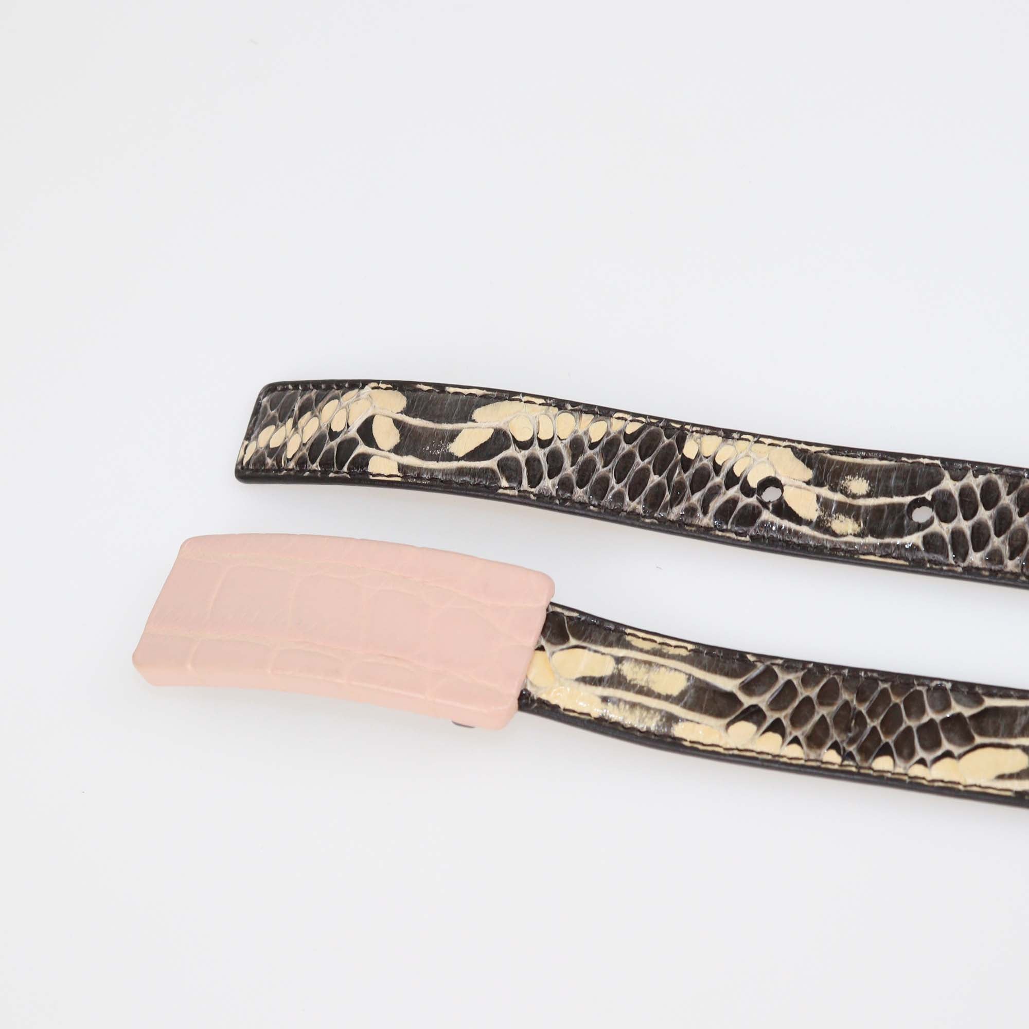 Bottega Veneta Tricolor Python and Alligator Leather Slim Belt