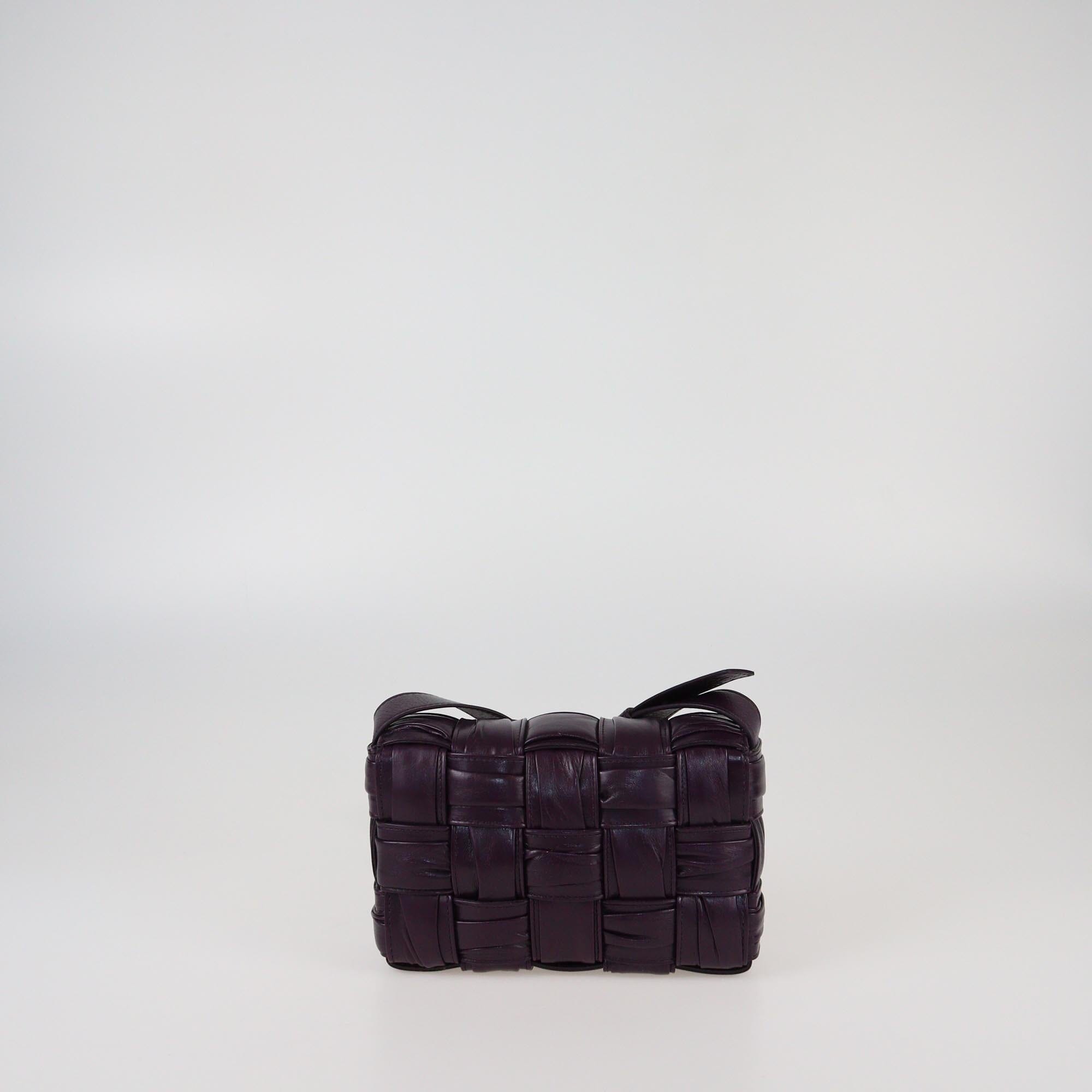 Bottega Veneta Dark Purple Plisse Intreccio Small Cassette Shoulder Bag Womens Bottega Veneta