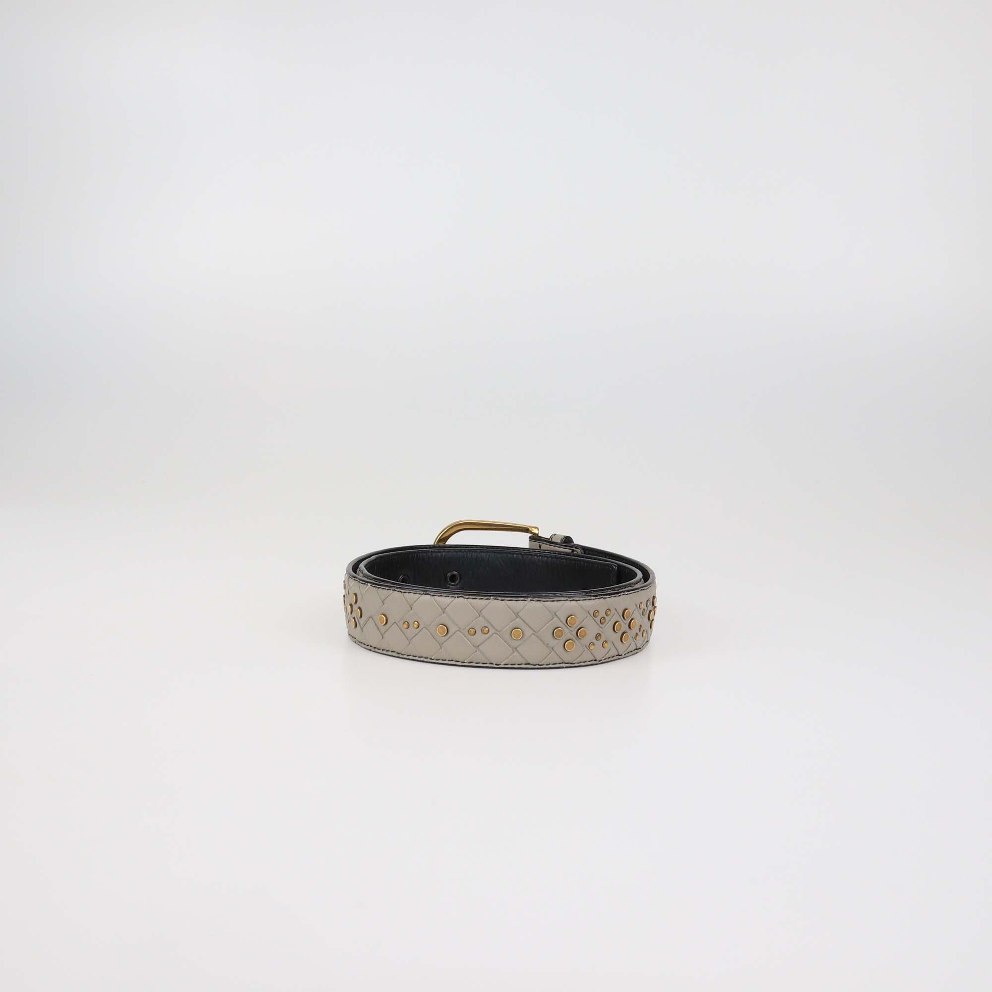 Bottega Veneta Grey Intrecciato Leather Studded Belt
