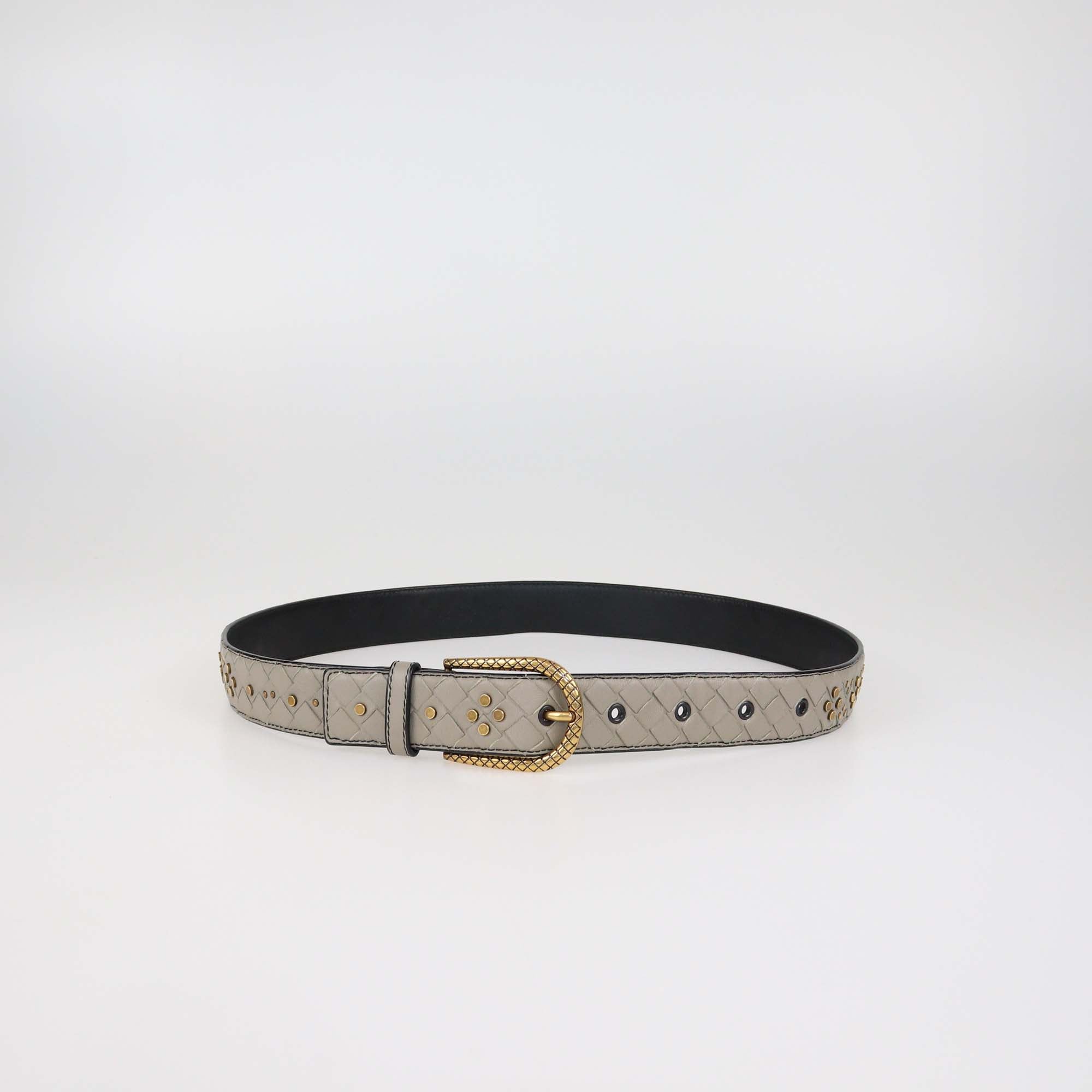 Bottega Veneta Grey Intrecciato Leather Studded Belt