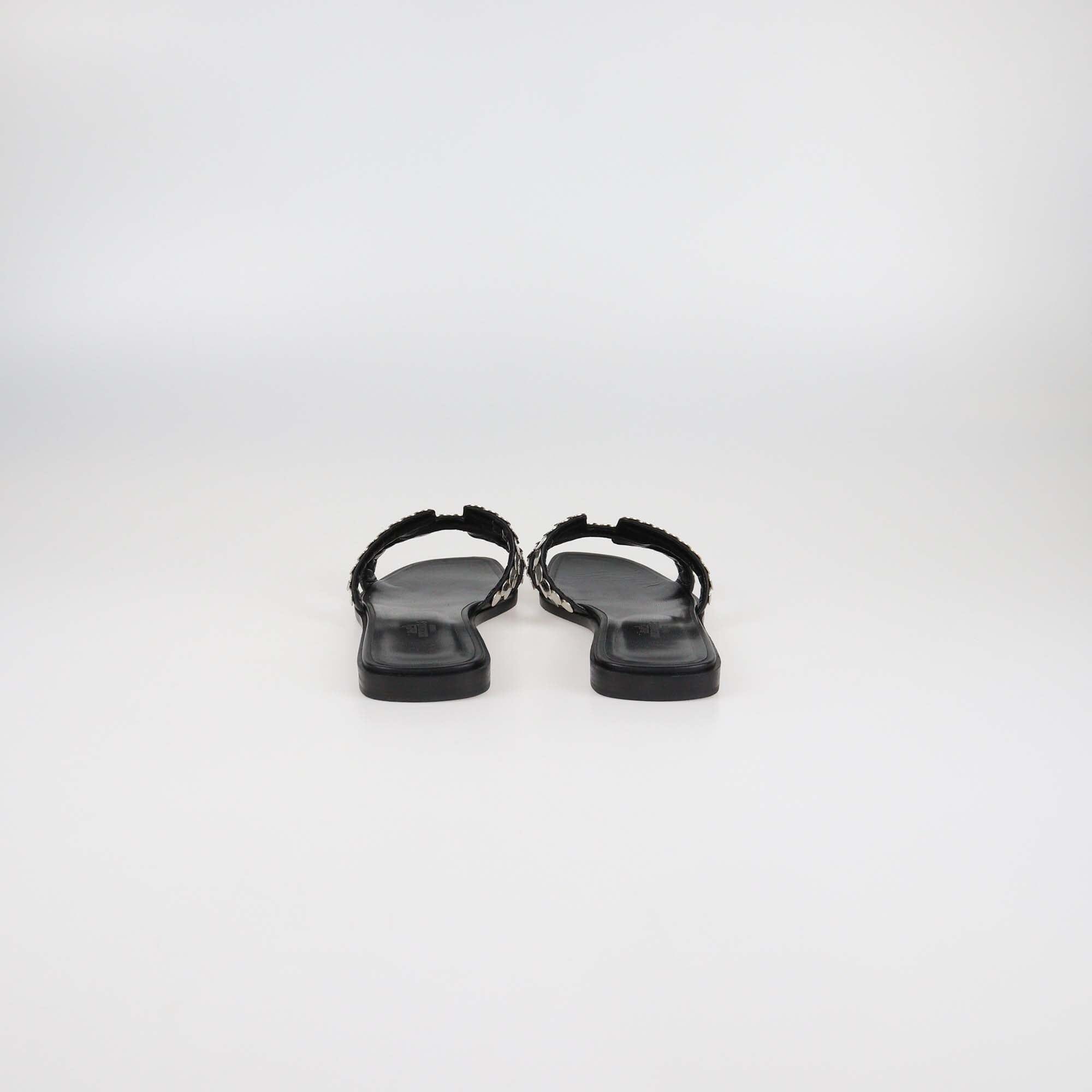 Hermes Black Leather Clou De Selle Oran Sandals Womens Hermes