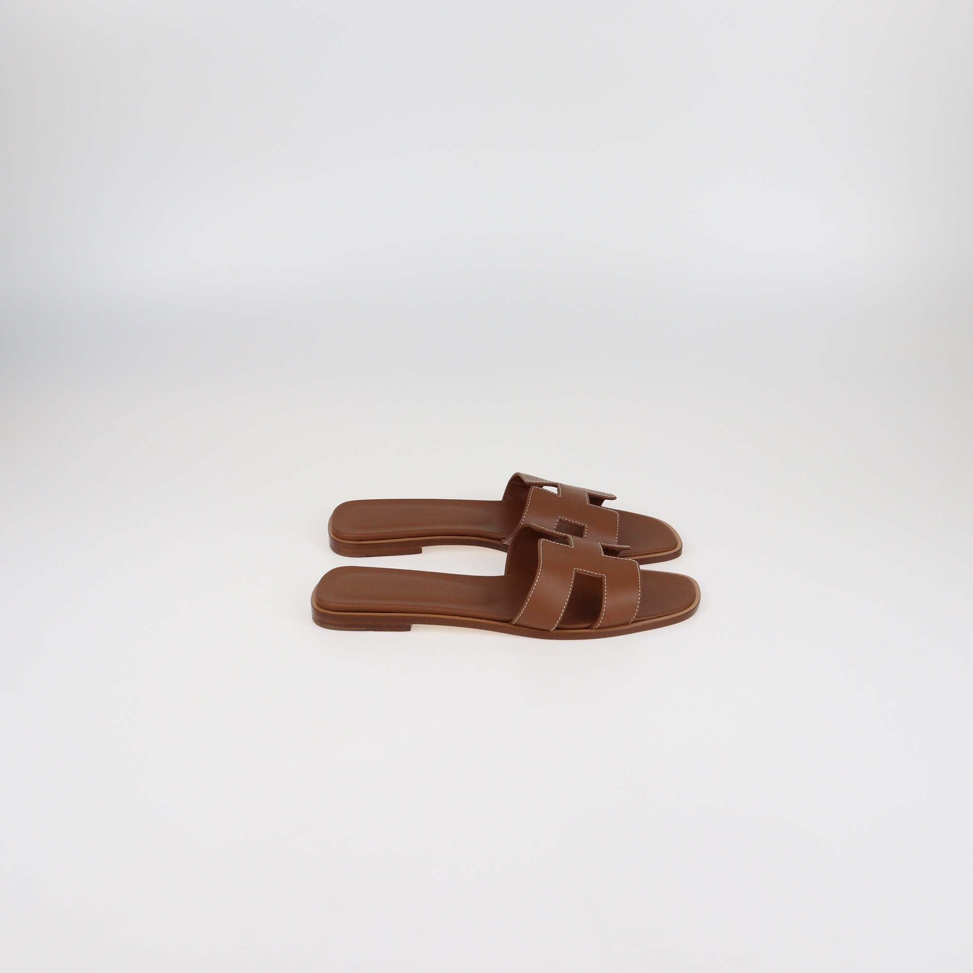 Hermes Gold Box Leather Oran Flat Sandals Womens Hermes