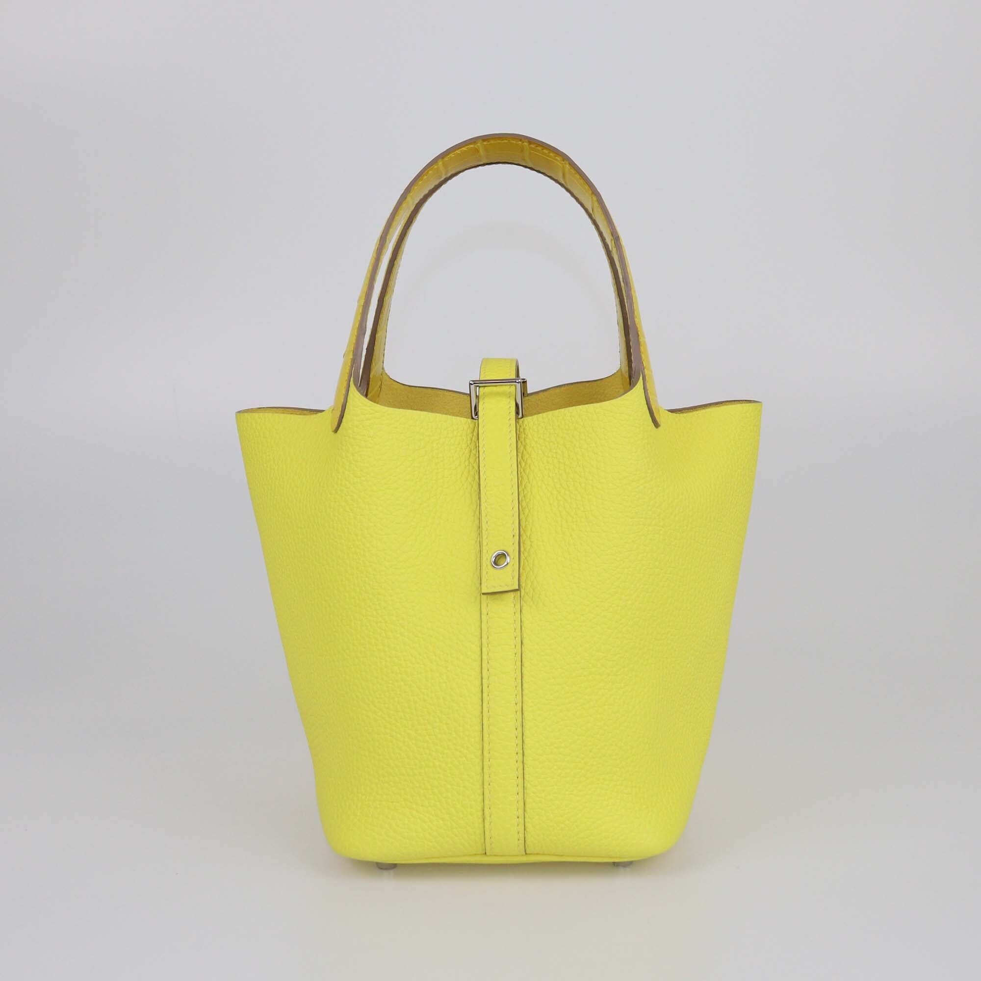 Hermes Mimosa/Lime Alligator and Clemence Picotin Lock 18 Bag Womens Hermes