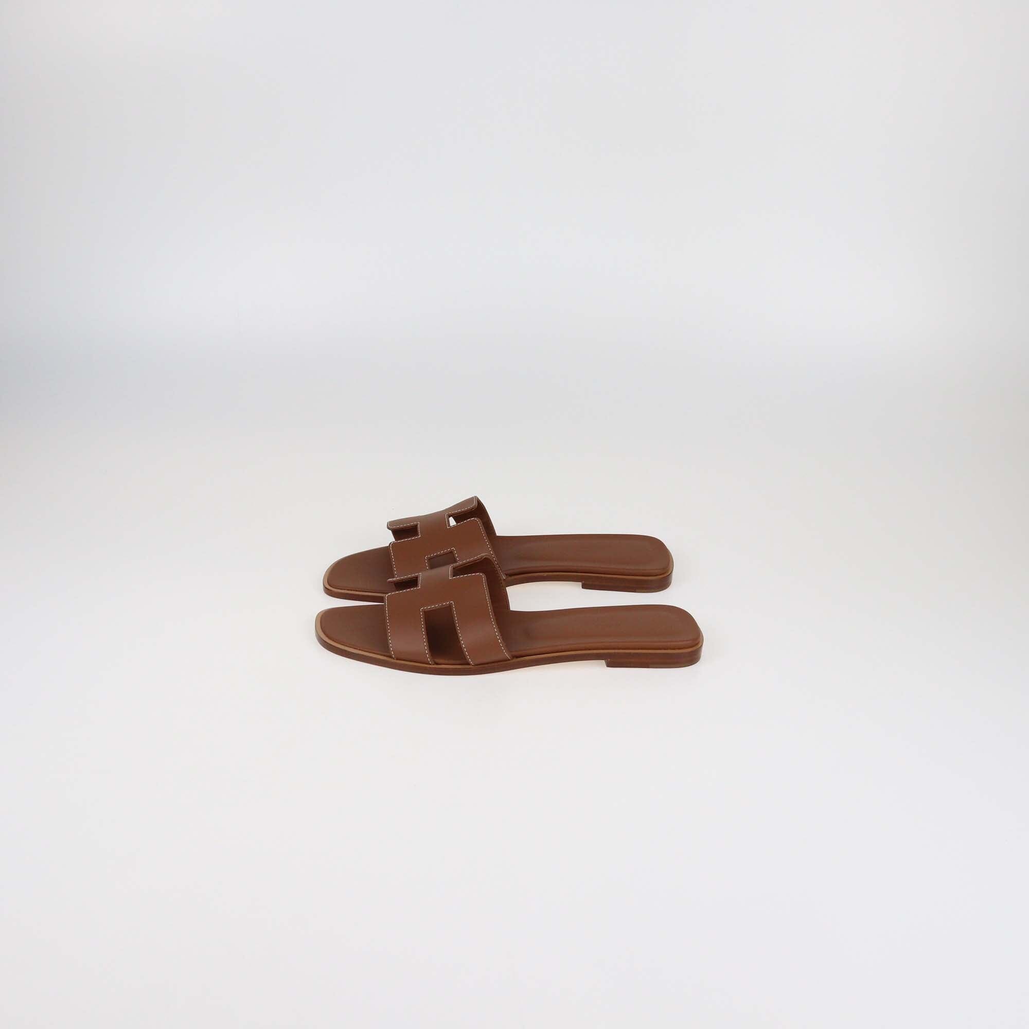 Hermes Gold Box Leather Oran Flat Sandals Womens Hermes