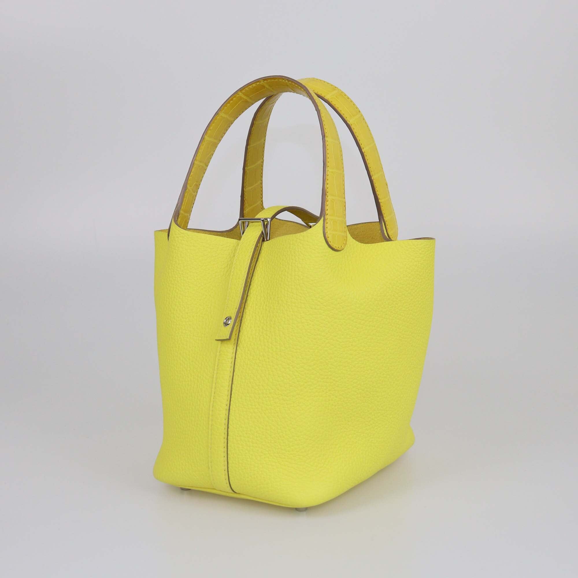 Hermes Mimosa/Lime Alligator and Clemence Picotin Lock 18 Bag Womens Hermes