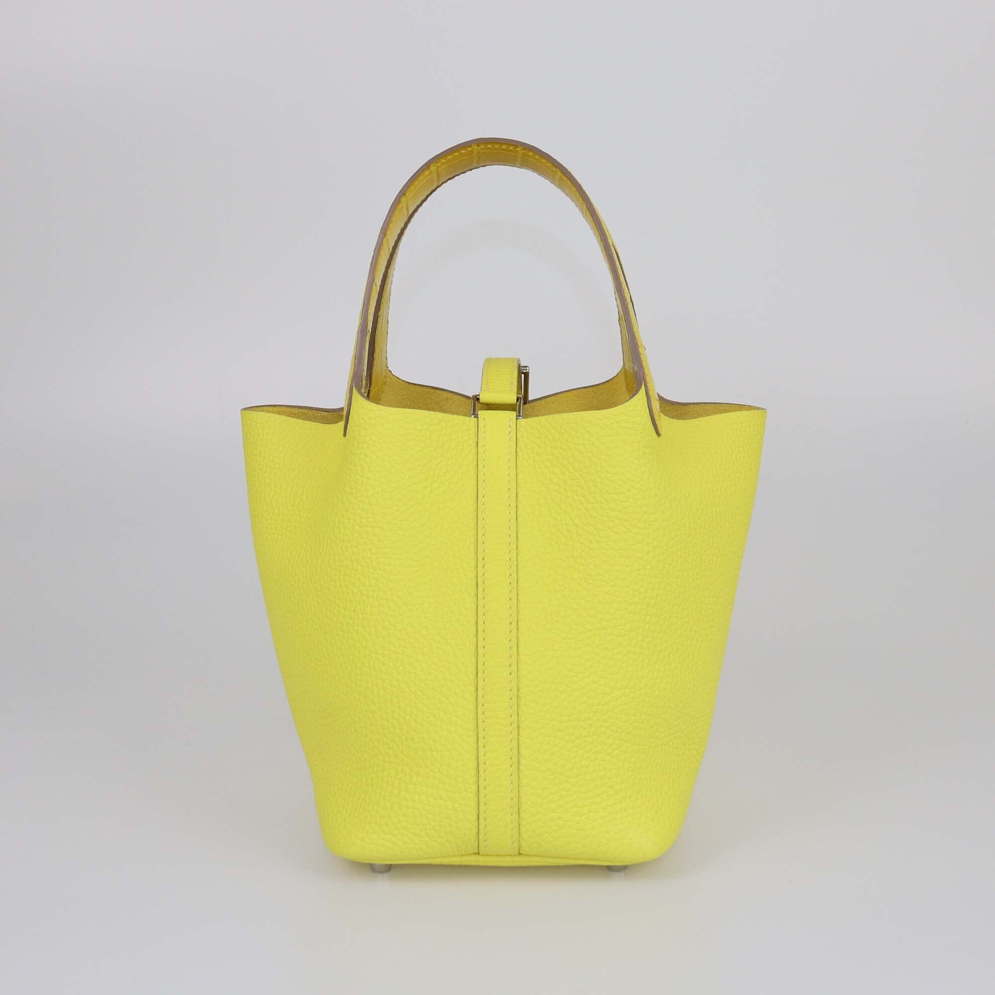 Hermes Mimosa/Lime Alligator and Clemence Picotin Lock 18 Bag Womens Hermes