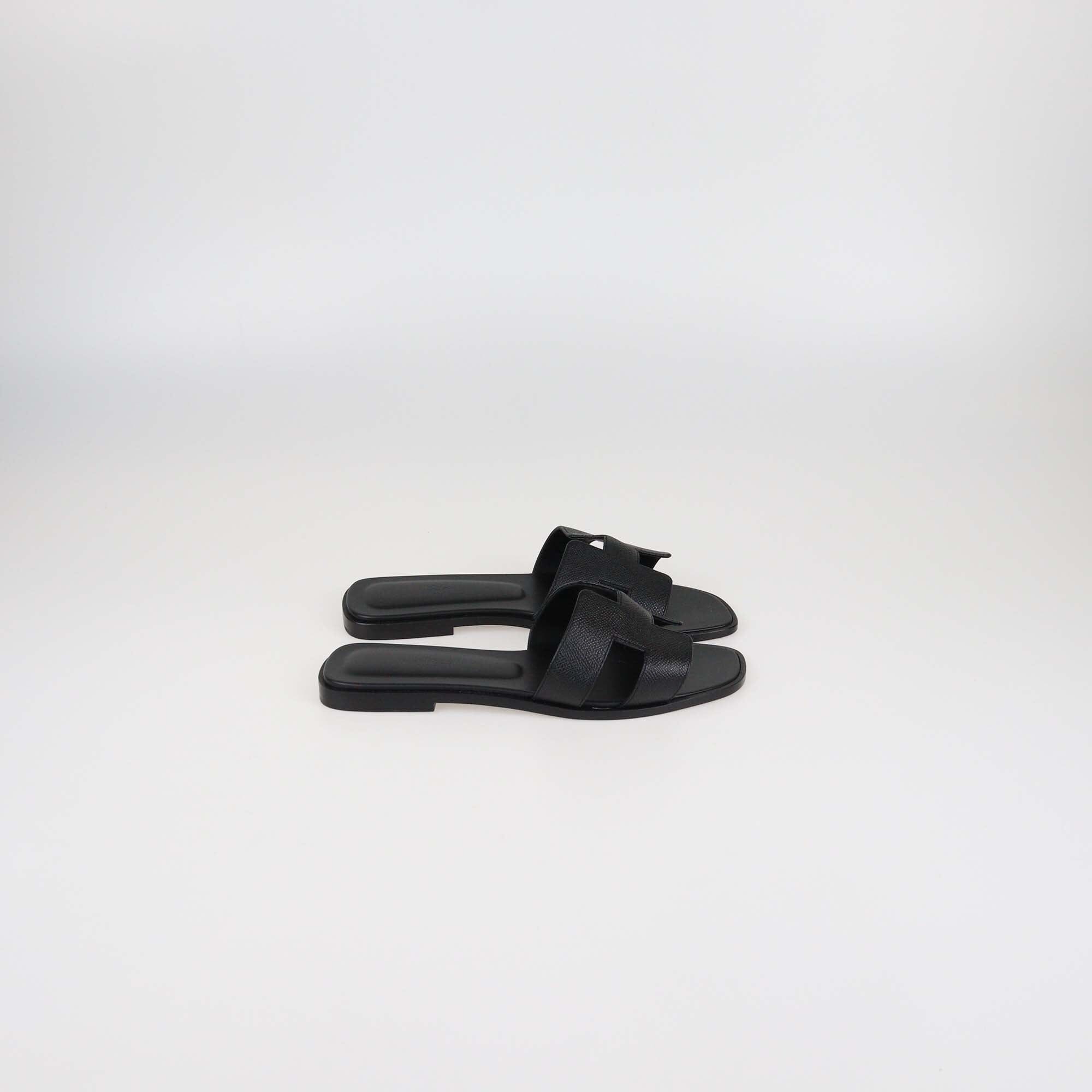Hermes Black Epsom Leather Oran Flat Sandals Womens Hermes