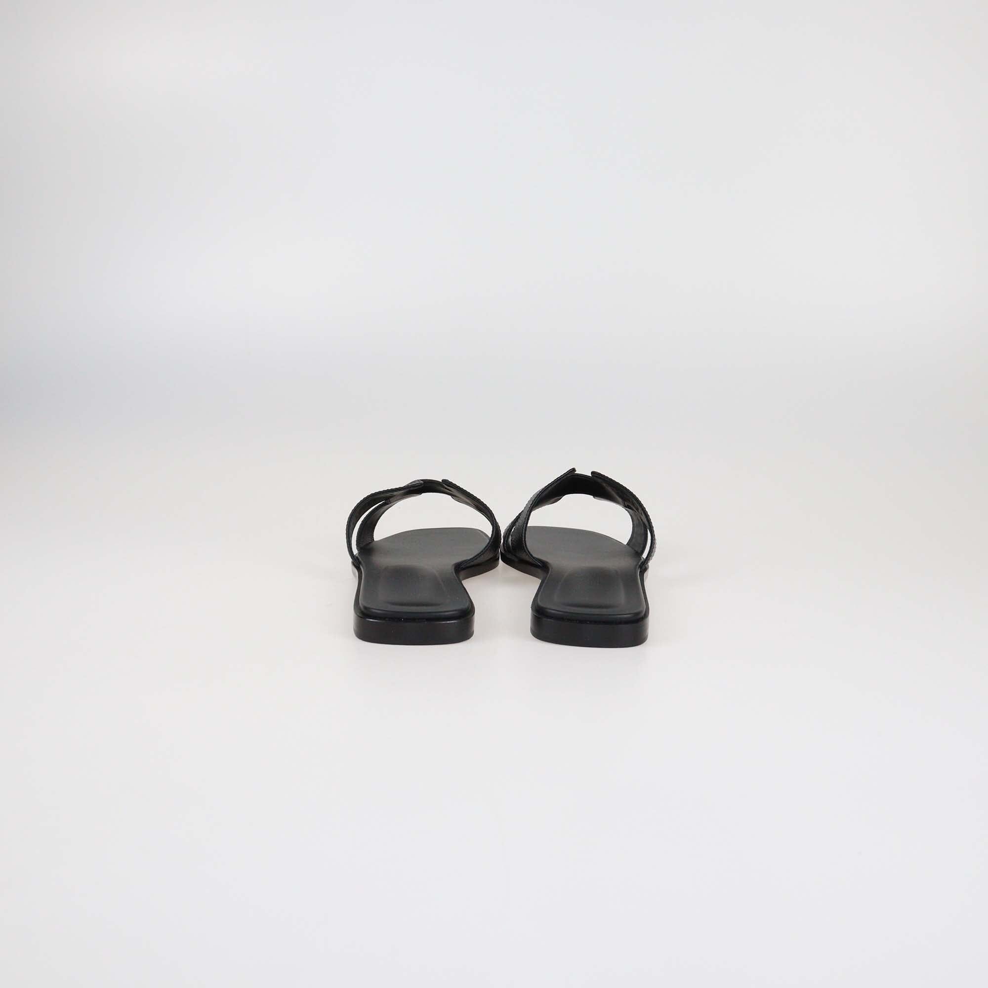 Hermes Black Epsom Leather Oran Flat Sandals Womens Hermes
