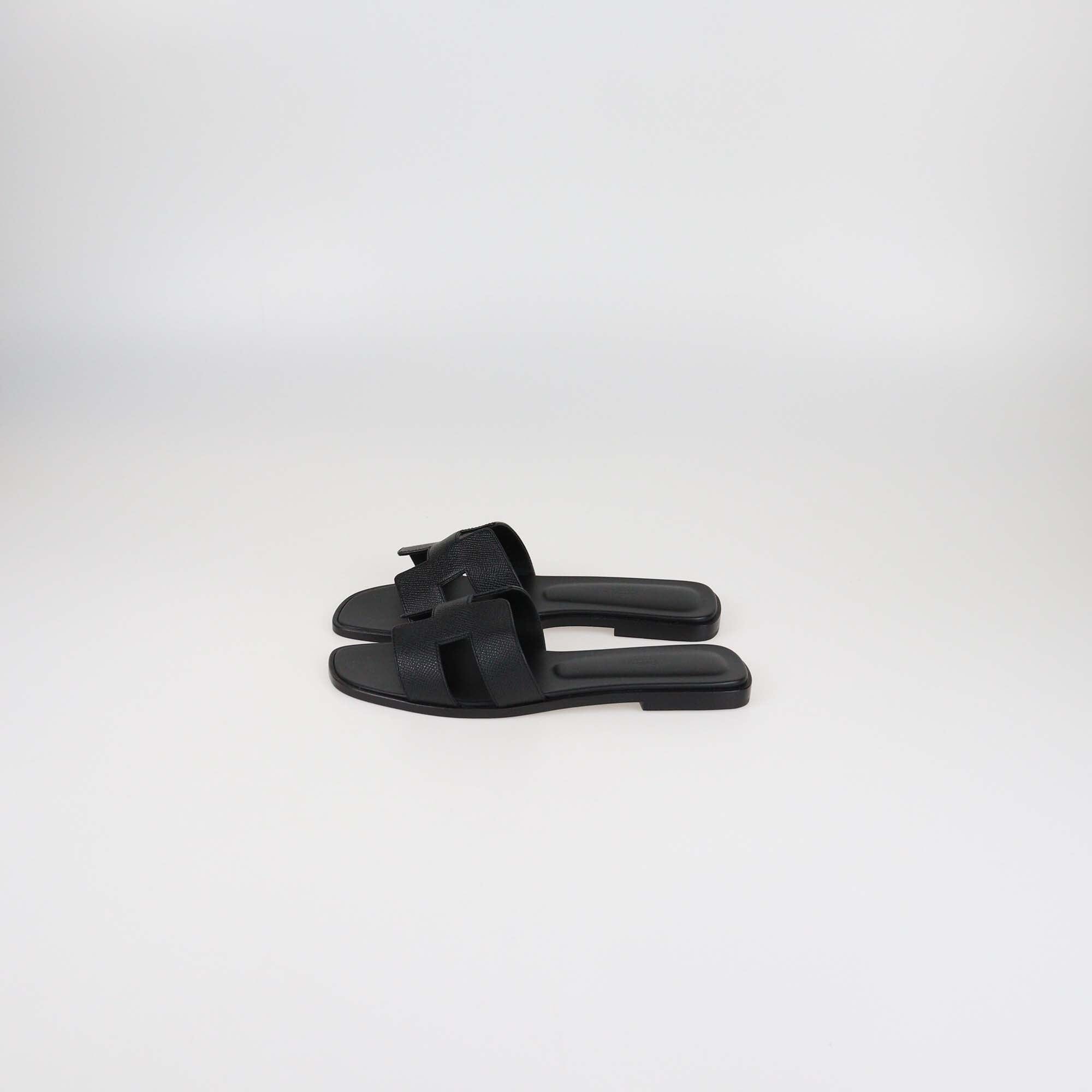 Hermes Black Epsom Leather Oran Flat Sandals Womens Hermes