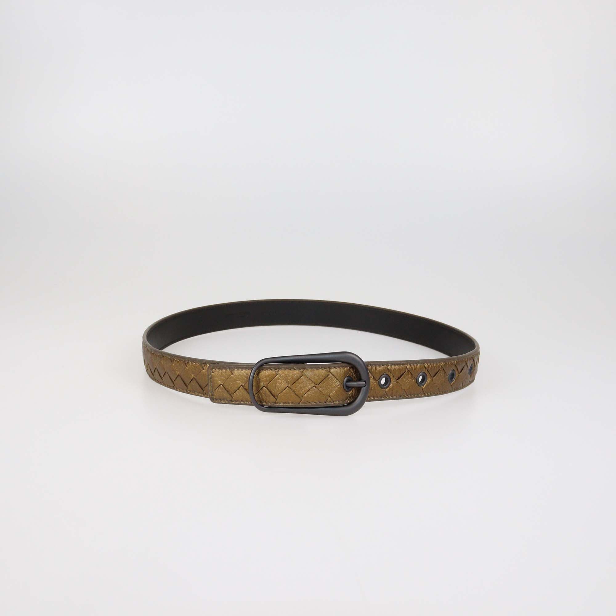 Bottega Veneta Metallic Intrecciato Leather Slim Belt