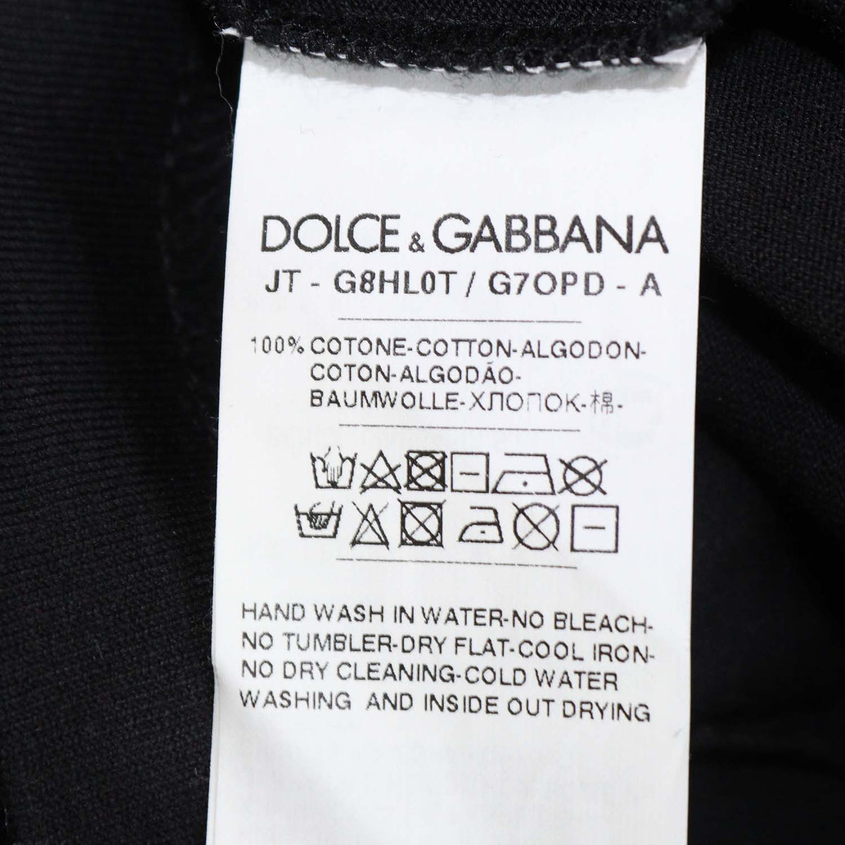 Dolce & Gabbana Black Cotton Logo Plaque V Neck T-Shirt