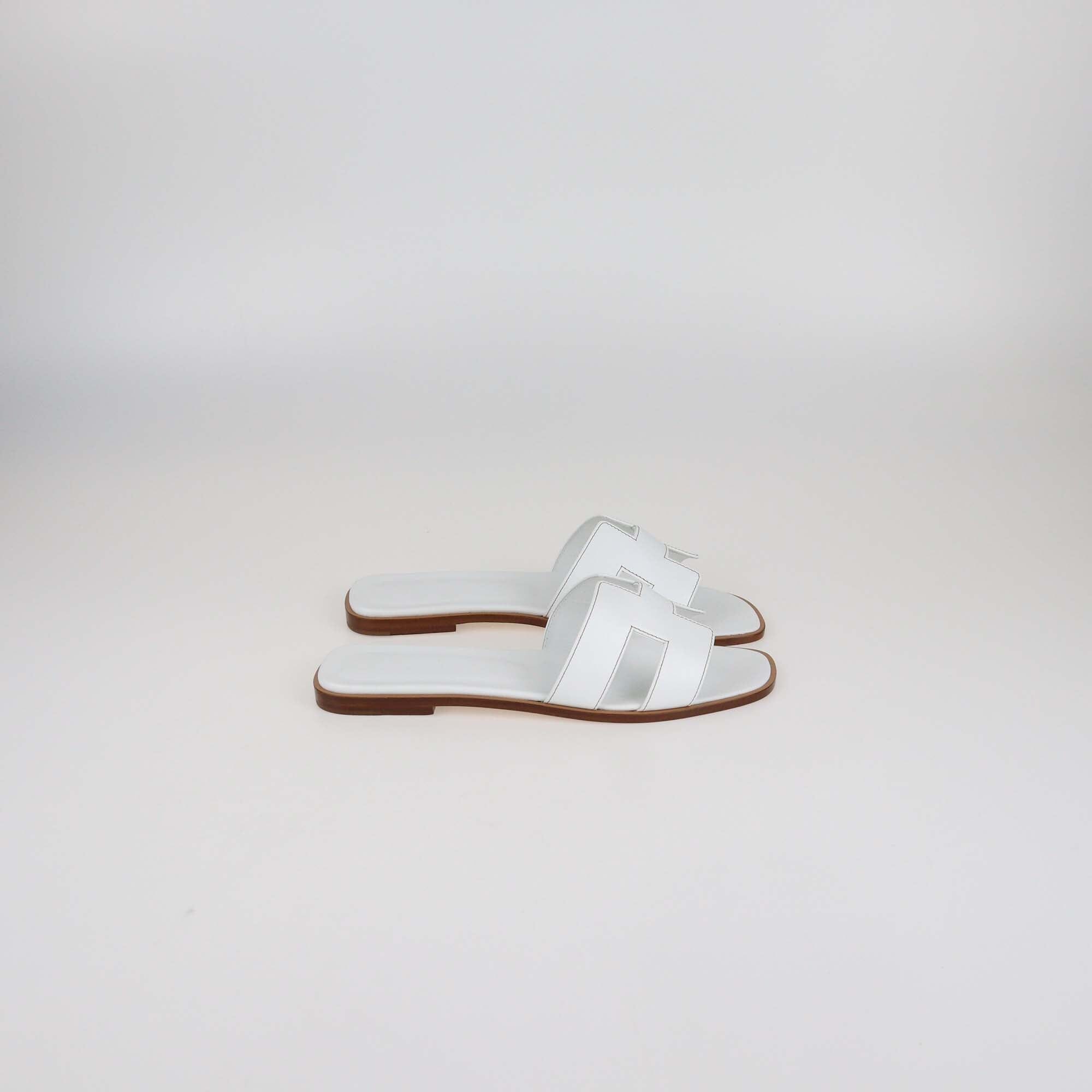 Hermes Blanc Box Leather Oran Flat Sandals Womens Hermes