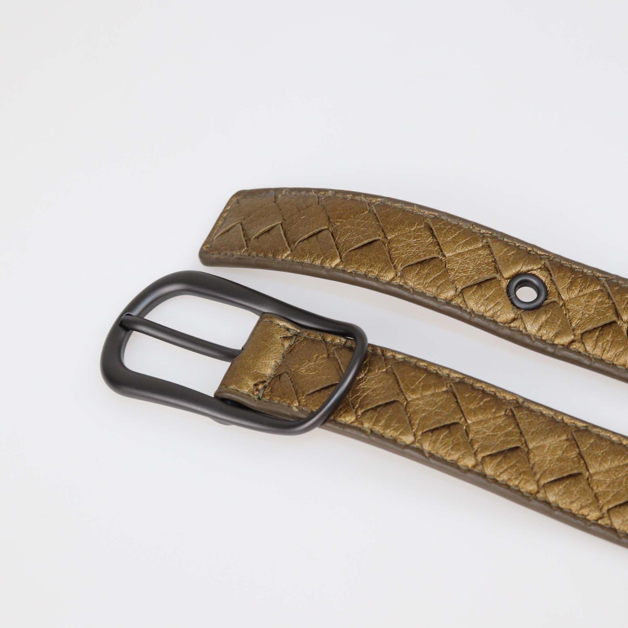 Bottega Veneta Metallic Intrecciato Leather Slim Belt