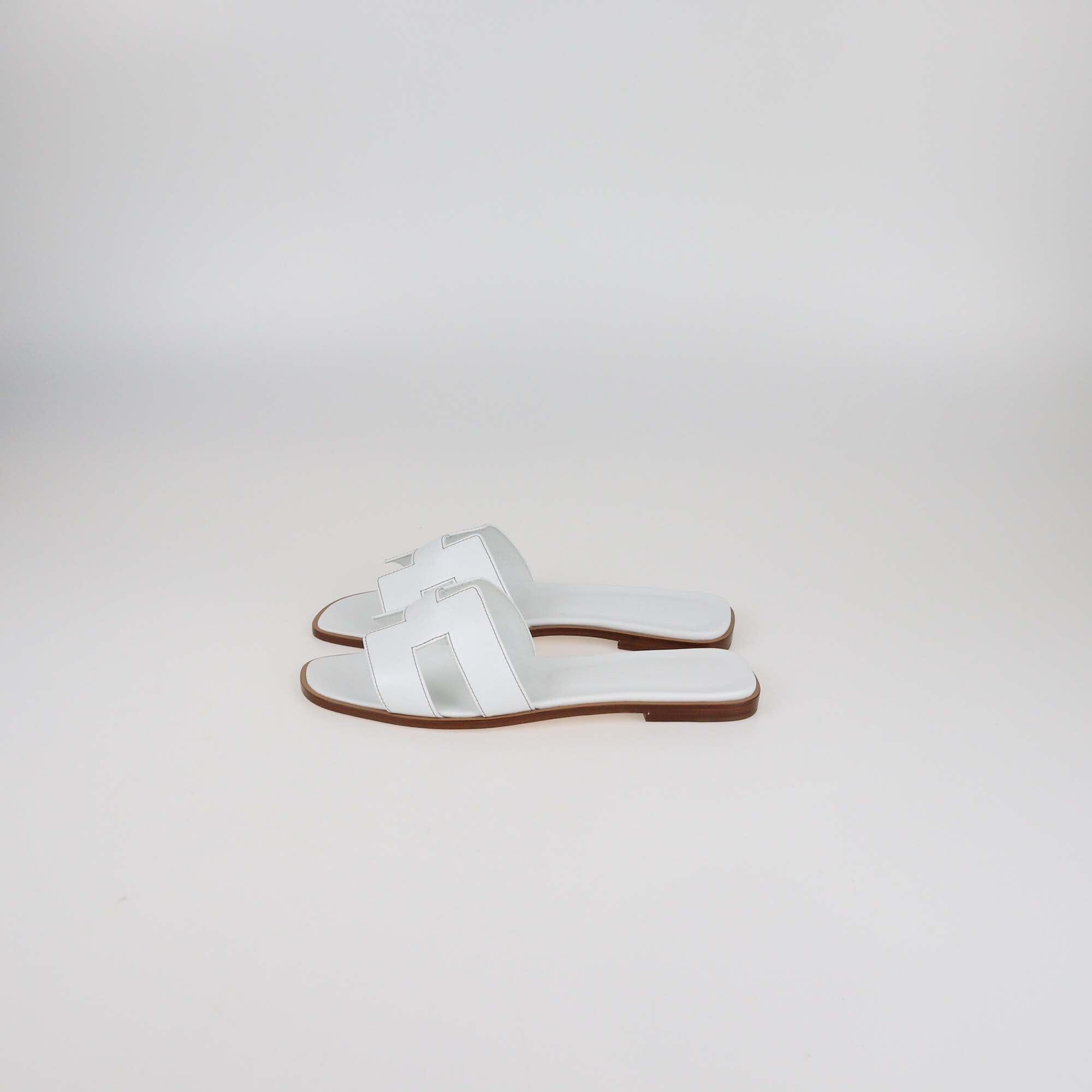 Hermes Blanc Box Leather Oran Flat Sandals Womens Hermes