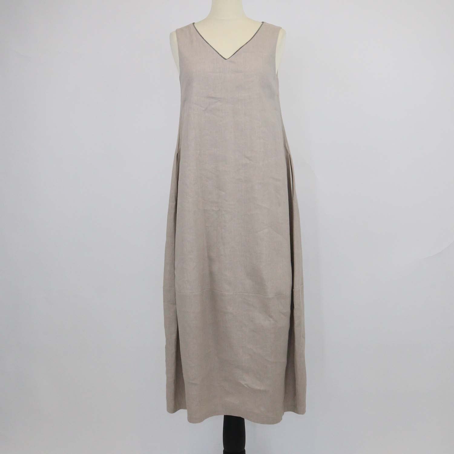 Fabiana Filippi Beige Linen Blend Sleeveless Midi Dress