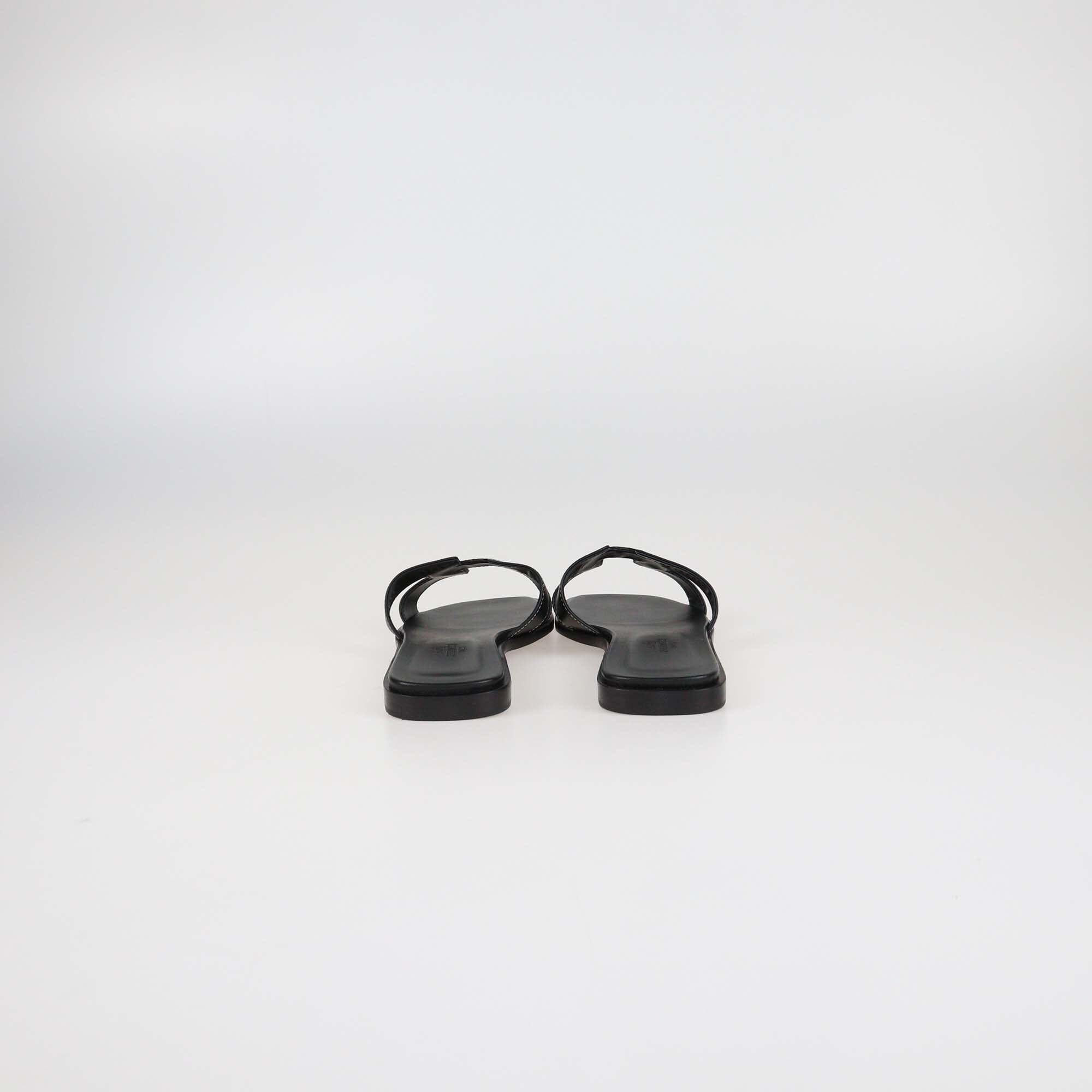 Hermes Black Box Leather Oran Flat Sandals Womens Hermes