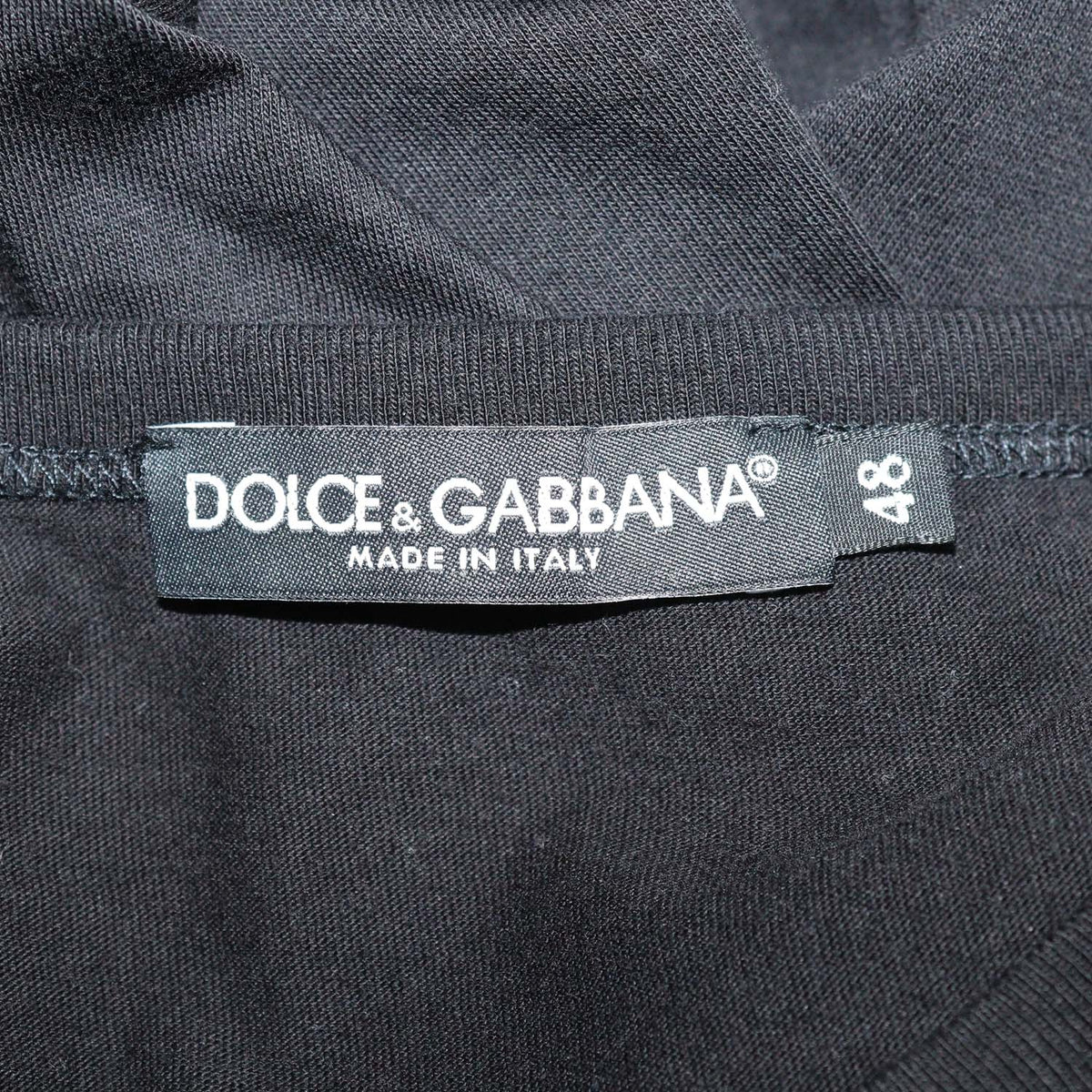Dolce & Gabbana Black Cotton Logo Plaque V Neck T-Shirt