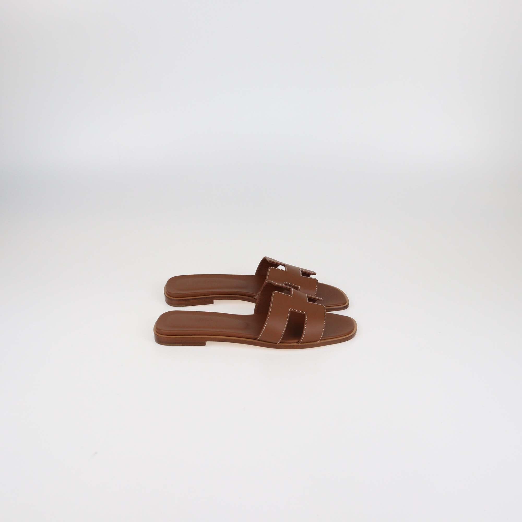 Hermes Gold Box Leather Oran Flat Sandals Womens Hermes